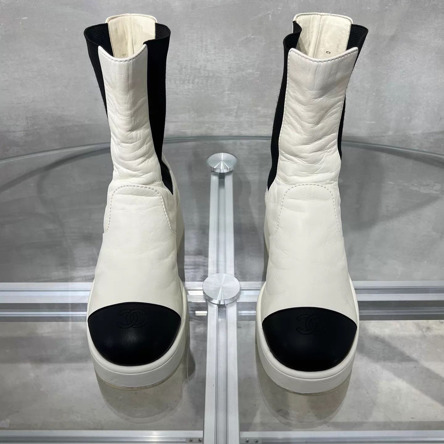 Chanel Chanel Black & White Lambskin Short Boots 37 Size US 6.5 / IT 36.5 - 1 Thumbnail