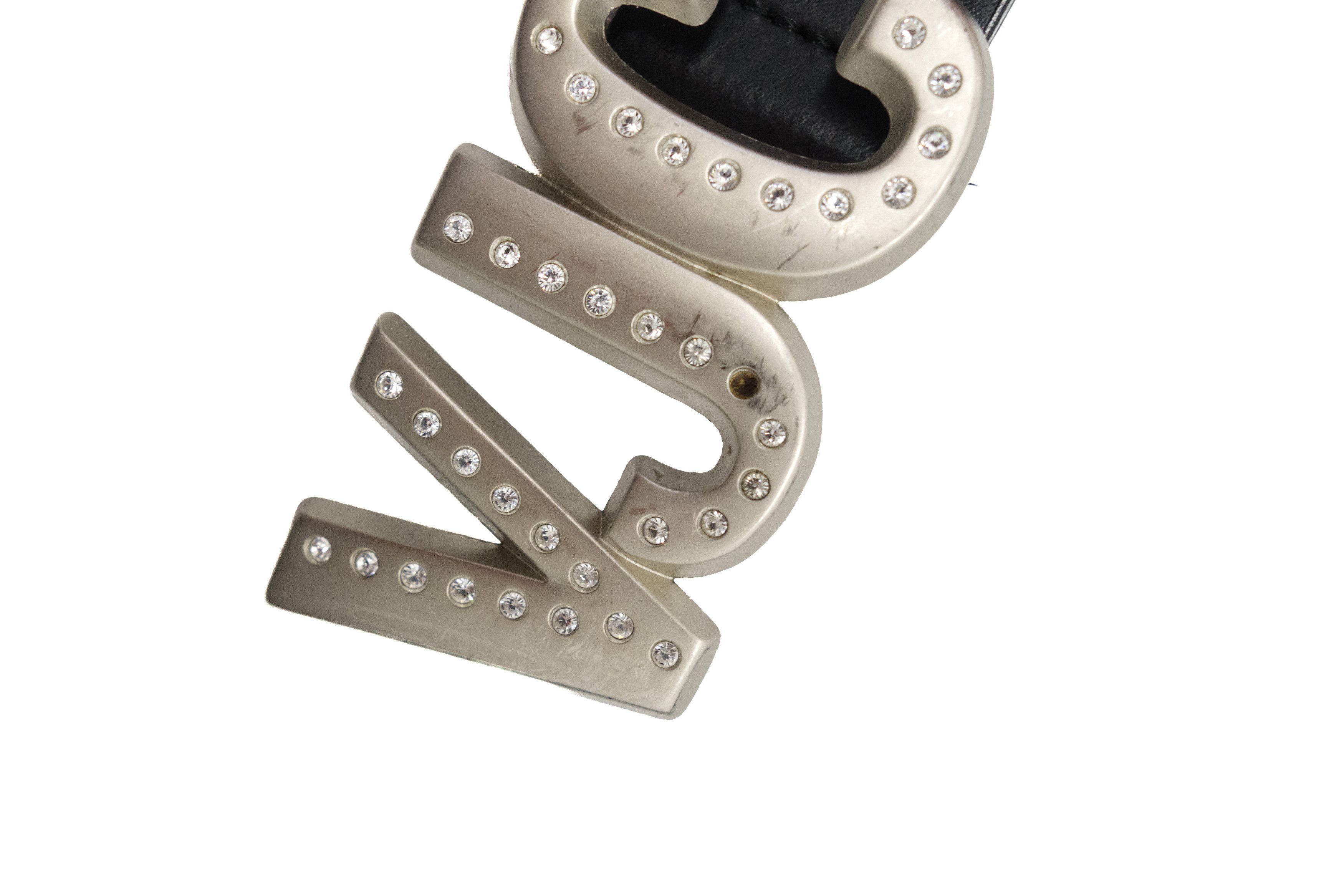 Versace Jeans Couture Y2K VJC Rhinestone Logo Silver Buckle Leather Belt 00s Size ONE SIZE - 6 Thumbnail