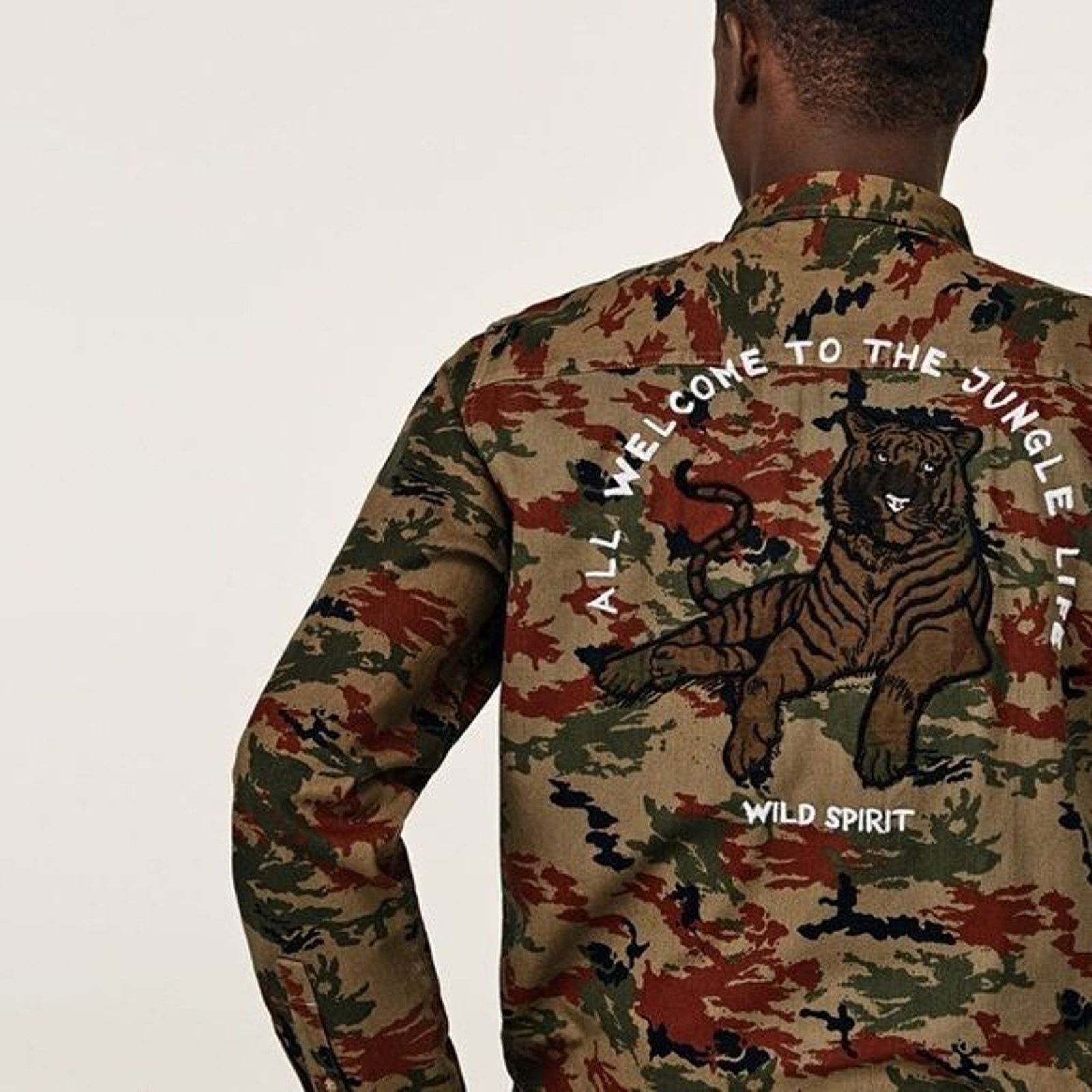 Zara Zara Man Camo Denim Shirt Brown Embroidered Tiger Mens S Size US S / EU 44-46 / 1 - 9 Thumbnail