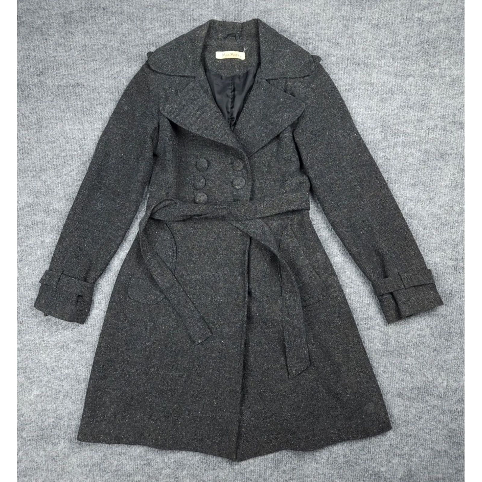 Max Mara VINTAGE? No — Max Mara Wool Trench Coat Women Medium Gray Tweed Belted Italy Mid Length Size M / US 6-8 / IT 42-44 - 2 Thumbnail