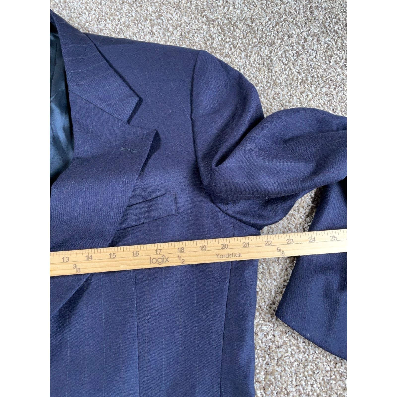 Polo Ralph Lauren VINTAGE Polo University Club Blazer Men 40 Dark Blue Pinstripe Wool 2 Piece Notch Lapel Single-Breasted Four-Button Sleeve Dry Clean Only Wool Jacket Size US L / EU 52-54 / 3 - 6 Thumbnail