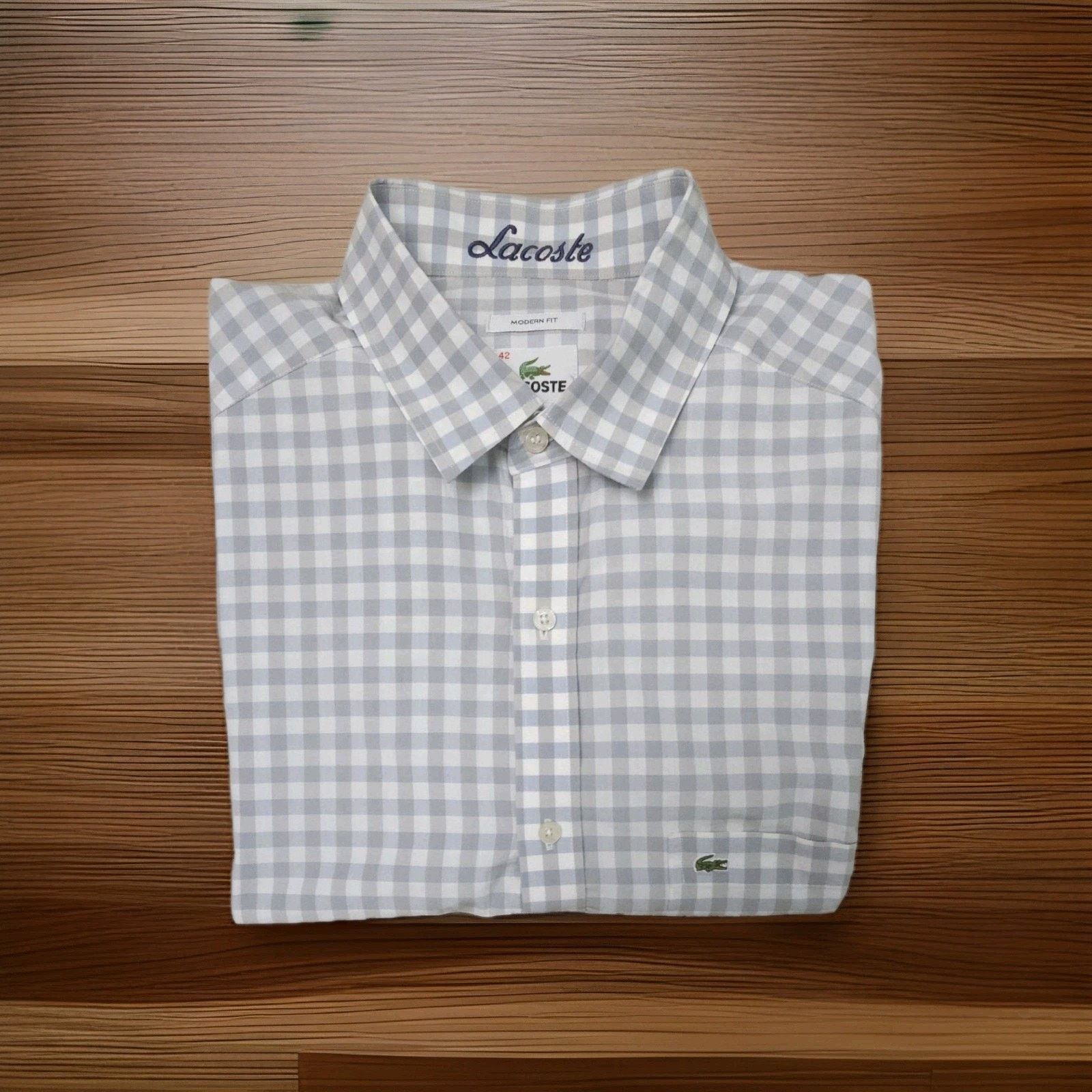 Lacoste Lacoste Modern Fit Plaid Button Down Shirt Cotton Logo 42 Size US XS / EU 42 / 0 - 1 Thumbnail