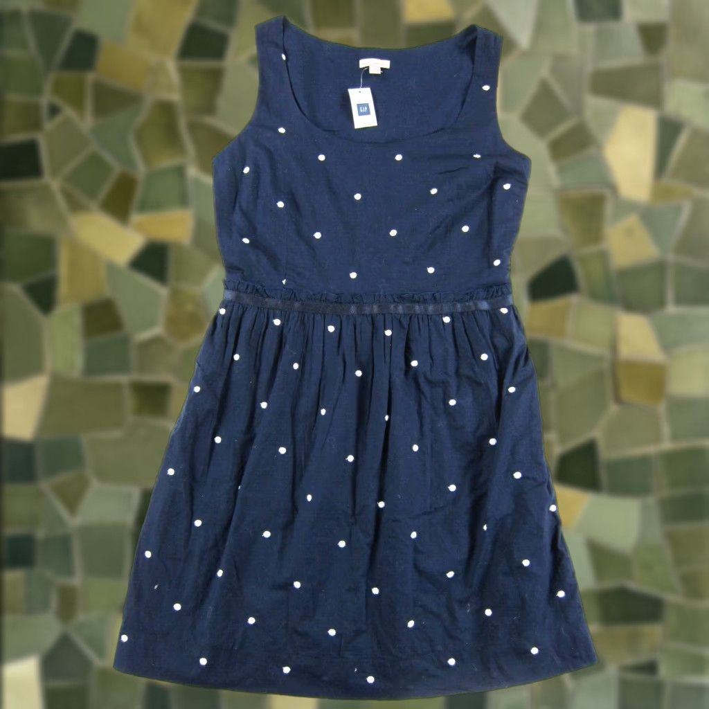 Gap NWT Gap Cotton Navy Blue White Polka Dot Pocket Sheath Tank Dress Woman 4 Size S / US 4 / IT 40 - 1 Thumbnail