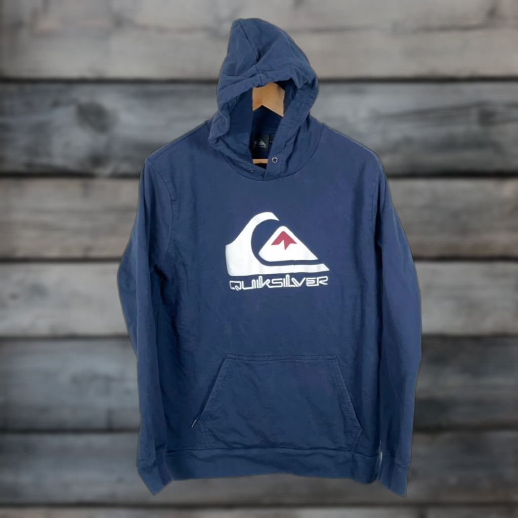Quiksilver VINTAGE Quiksilver Hoodie Men's L Dark Blue Logo Pullover 90s Skating Y2K Graphic Print Pocket Show Size US L / EU 52-54 / 3 - 1 Thumbnail