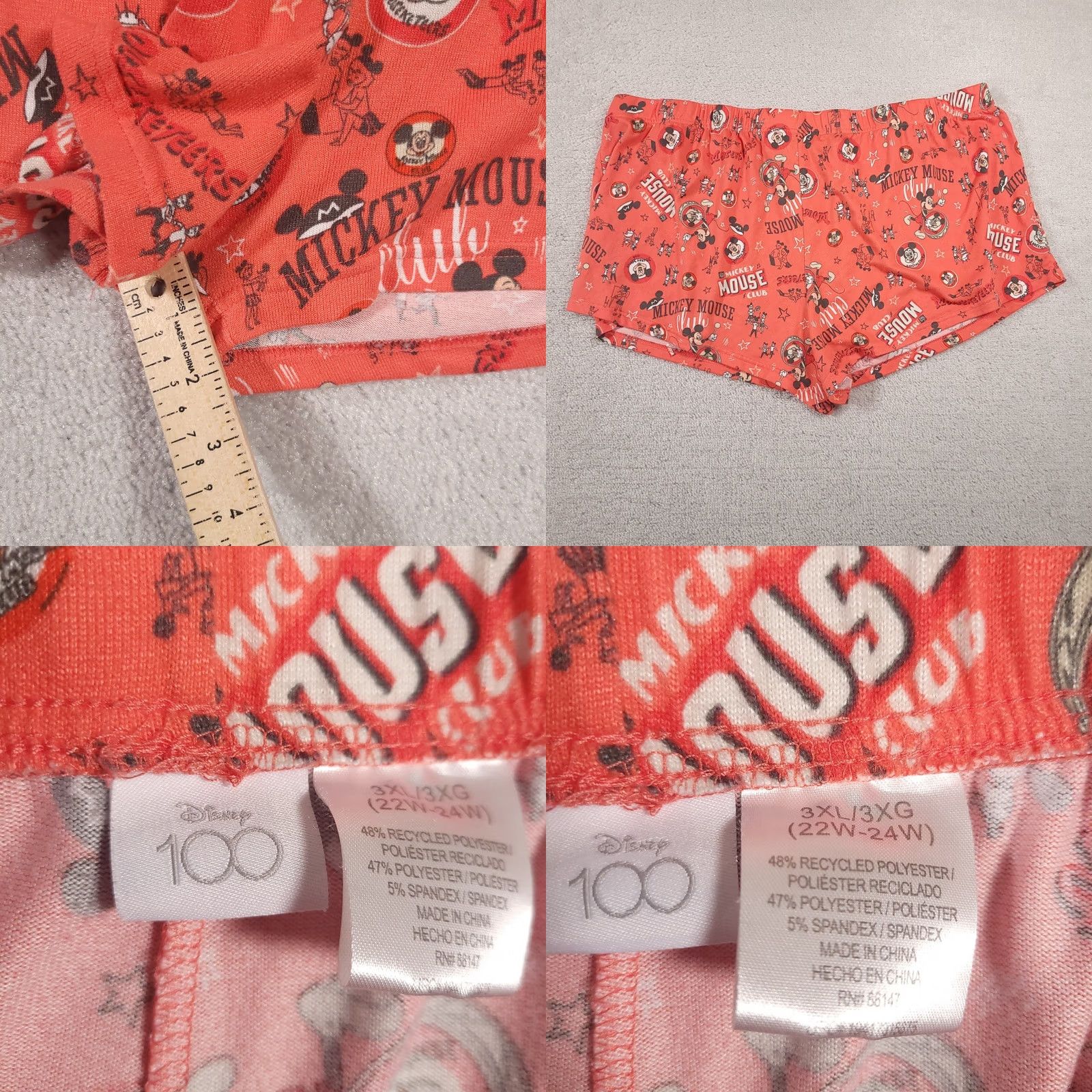 Disney Disney 100 Sleep Shorts Womens 3XL Red Mickey Soft Pull On Pajama Disney Tummy Mickey & Friends Goofy Minnie Pattern Retro Disney Theme Size 40" / US 18 - 8 Thumbnail