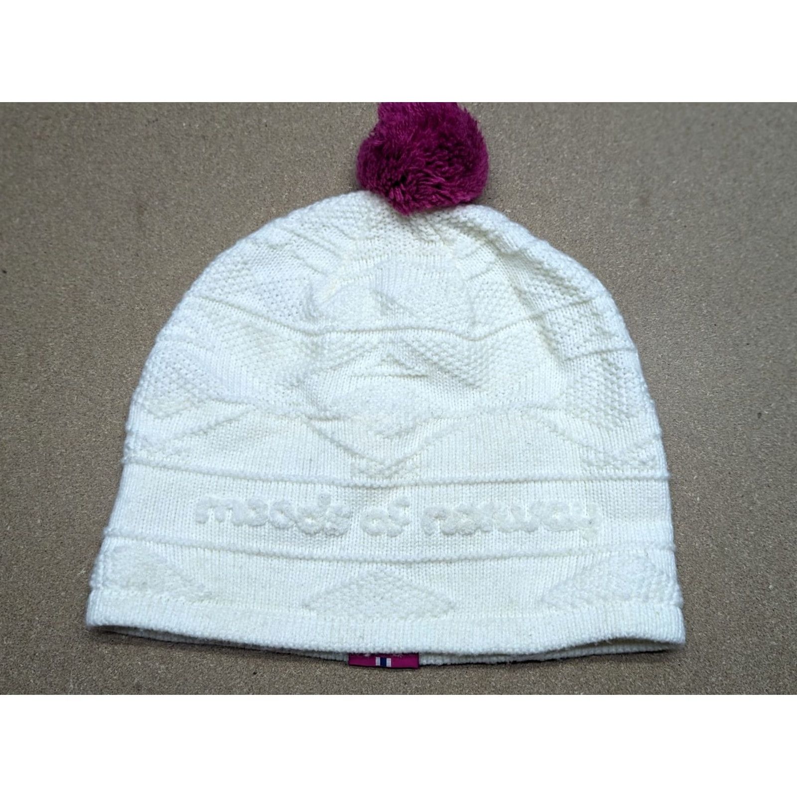 Vintage Moods of Norway Beanie Hat One Size Lined Pom Pom Spellout Knitted White Size ONE SIZE - 2 Thumbnail