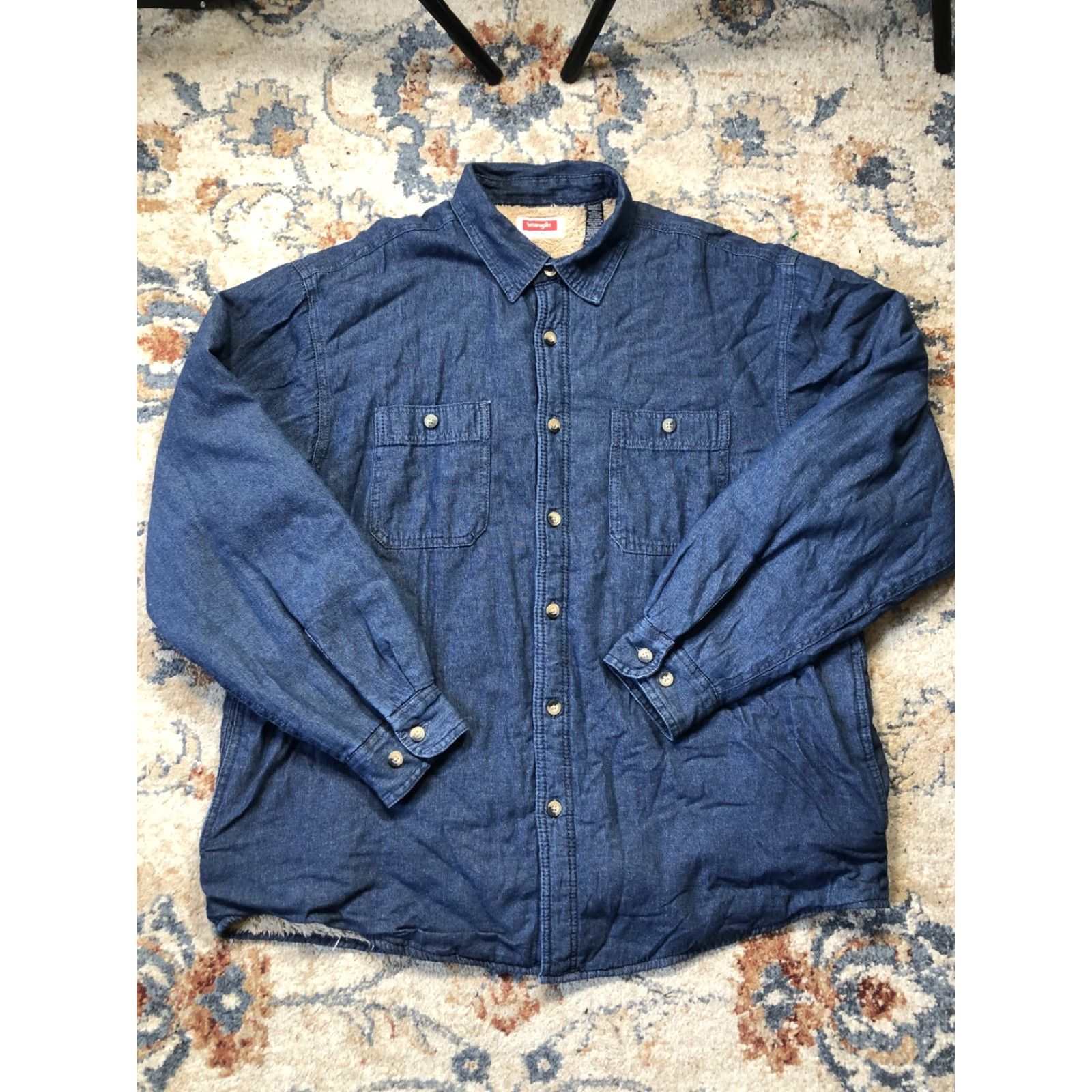 Wrangler VINTAGE Wrangler Jacket Mens XL Blue Sherpa Lined Denim Button Up Western Workwear Cozy Size US XL / EU 56 / 4 - 2 Thumbnail
