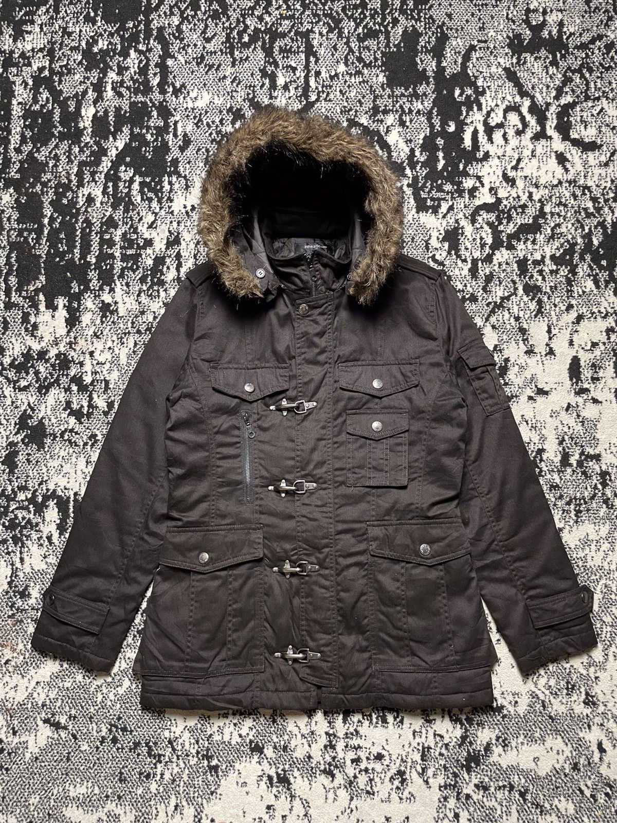 image of If Six Was Nine x In The Attic Fur Hooded Multipocket Punk Style in Dark Brown, Men's (Size Medium)