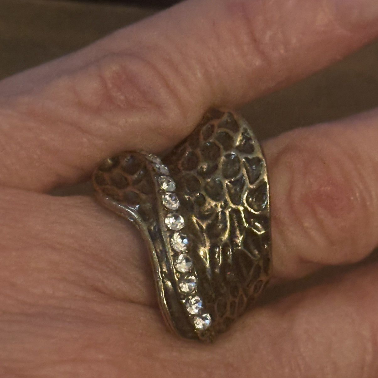 Vintage Vintage bronze tone hammered rhinestone wrap ring Size ONE SIZE - 2 Thumbnail