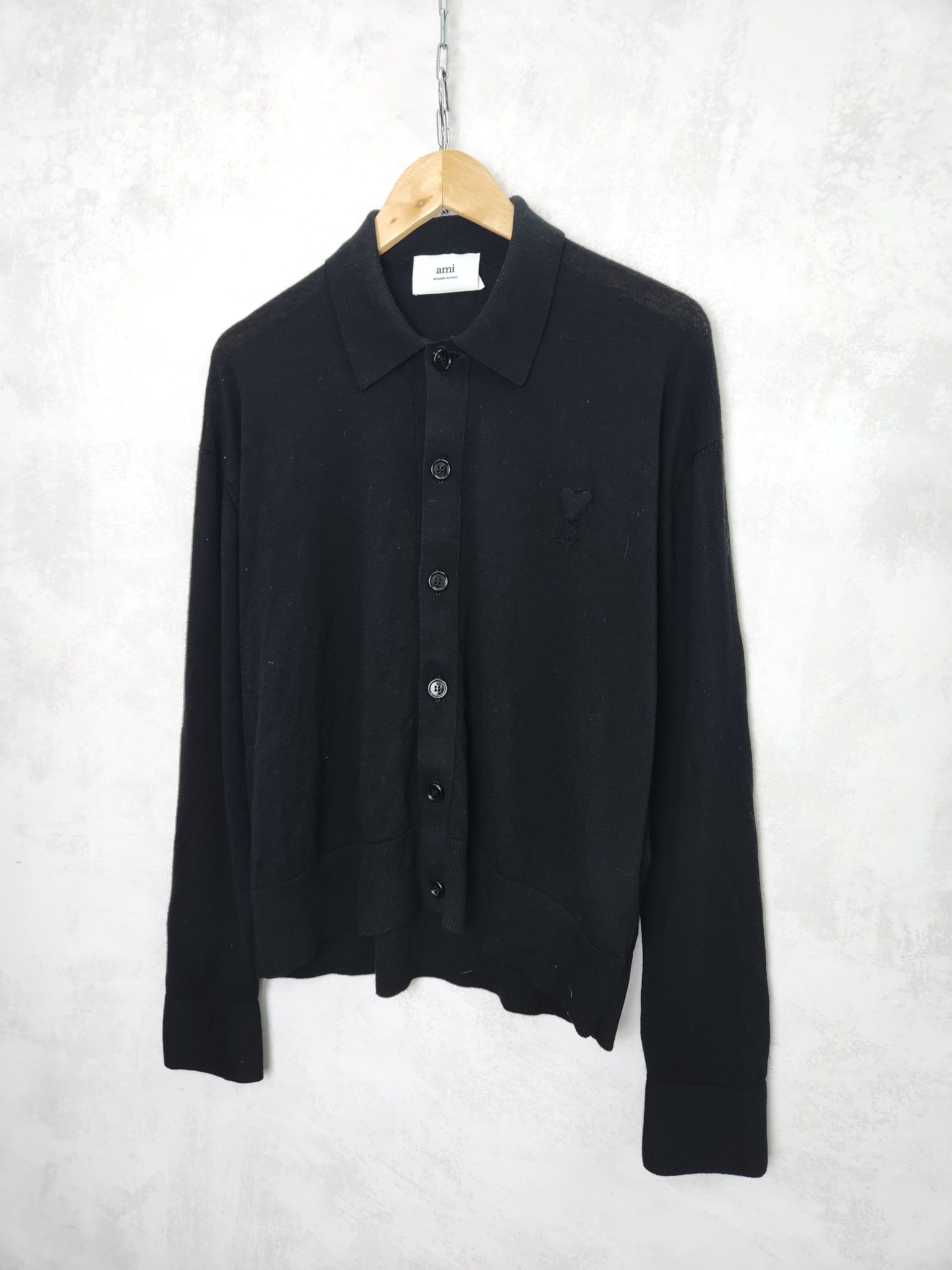 AMI Ami black cardigan button ups black logo merino wool Size US L / EU 52-54 / 3 - 2 Thumbnail