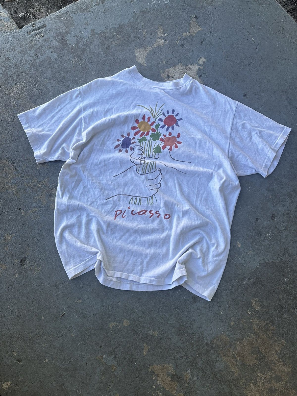 Hanes × Vintage Vintage 90s Picasso Flower Bouquet Graphic Shirt Size US L / EU 52-54 / 3 - 1 Thumbnail