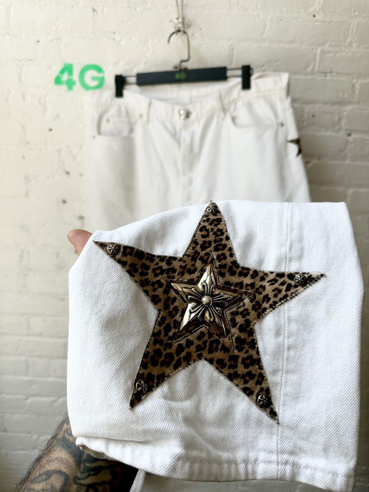 Chrome Hearts Levi Leopard Star Silver Patch 36 38 jeans