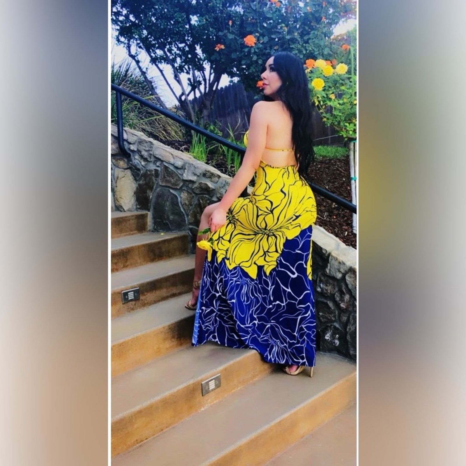 Other Fitted Maxi Summer Elegant Yellow Blue Floral Dress size XS Size XS / US 0-2 / IT 36-38 - 2 Thumbnail
