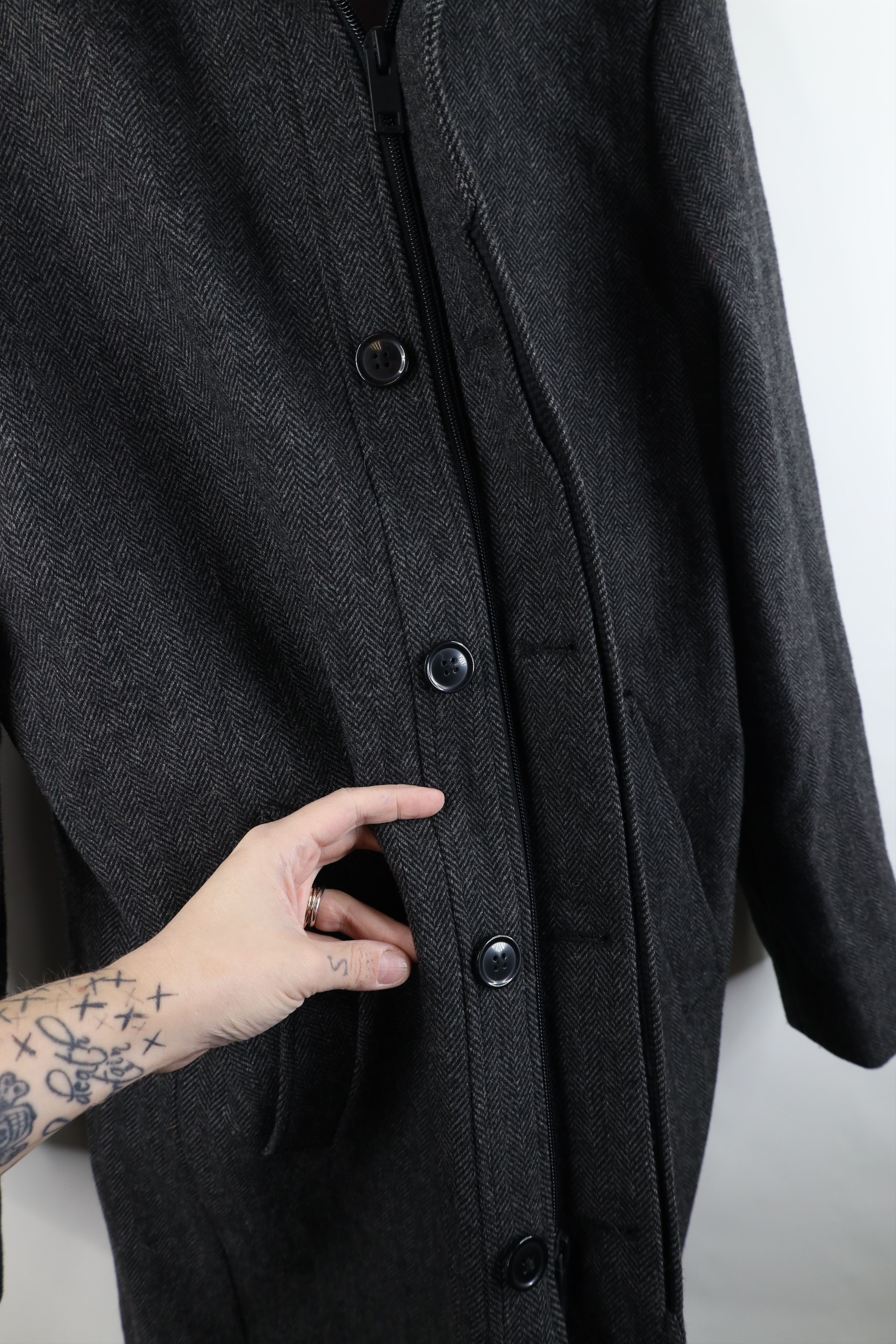 Express Express Herringbone Full Zip Overcoat Trench Jacket Gray Size US L / EU 52-54 / 3 - 5 Thumbnail