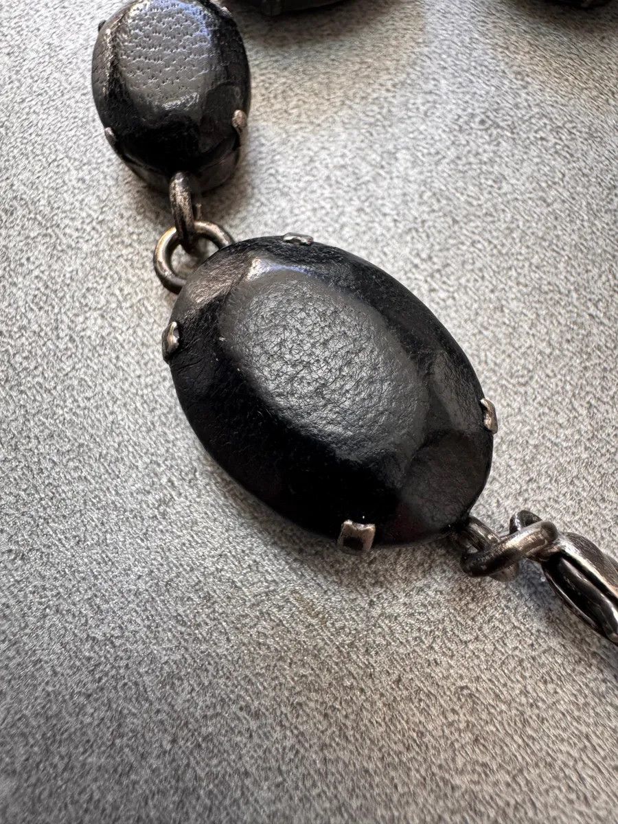 Jean Paul Gaultier 2000s Jpg Black Leather Gemstone Metal Bracelet Size ONE SIZE - 6 Thumbnail