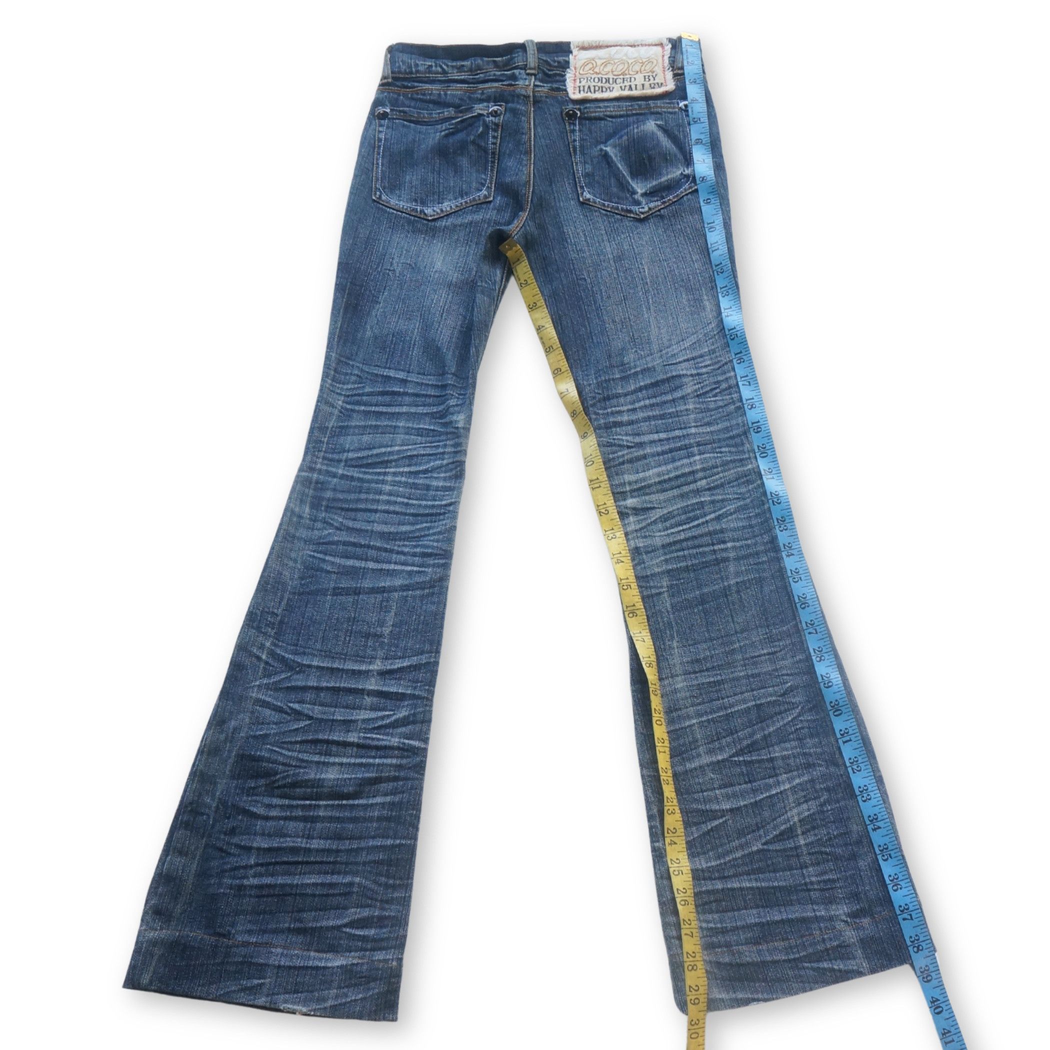 Japanese Brand Q.CO.CO By Happy Valley Low Rise Flare Whisker Jeans Size 26" / US 2 / IT 38 - 13 Thumbnail