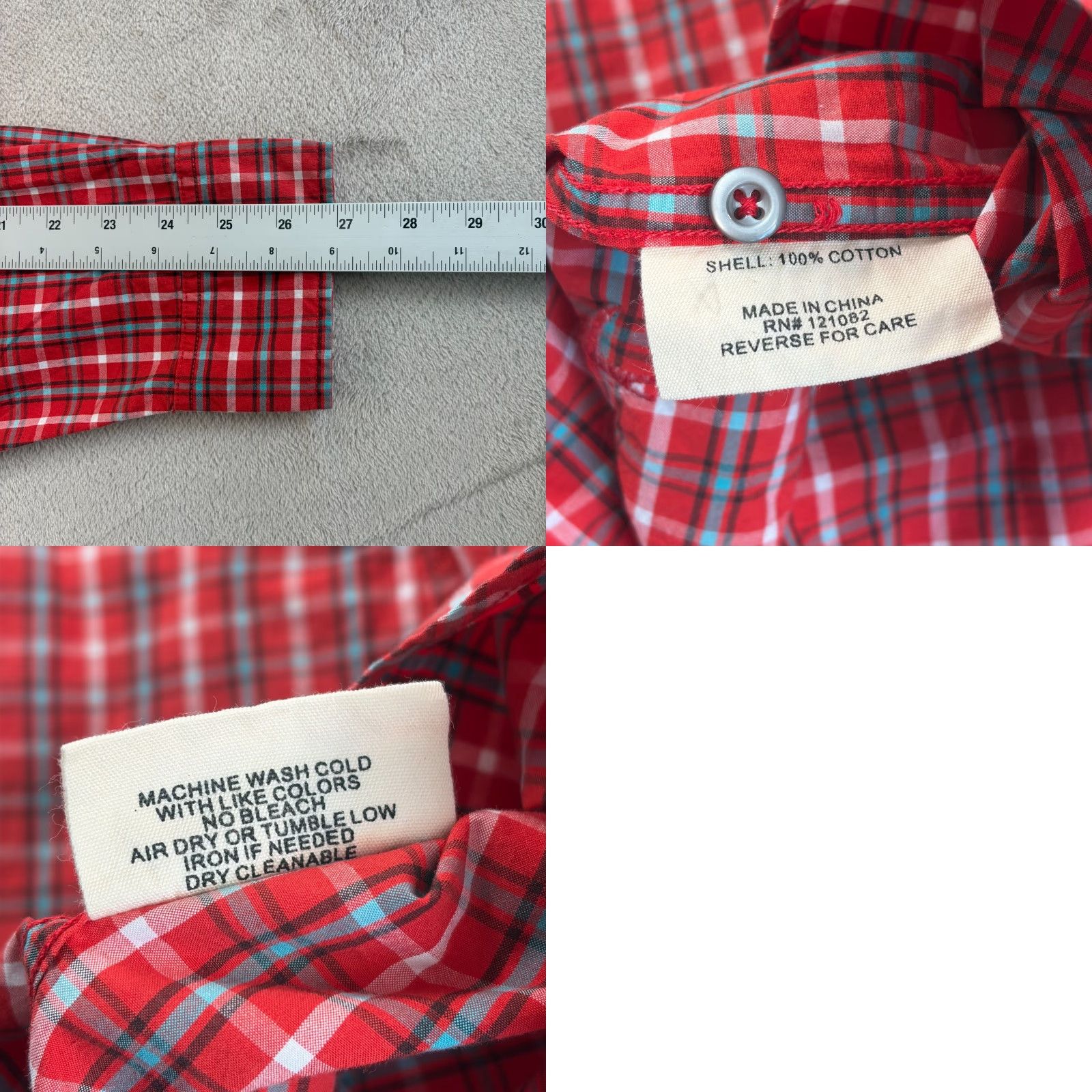 Relwen Relwen Work Shirt Men Small Red Madras Plaid Long Sleeve Button-Up Shirt, Casual, Travel, Workwear, NWT, Cotton, Regular Fit, Red Size US S / EU 44-46 / 1 - 8 Thumbnail
