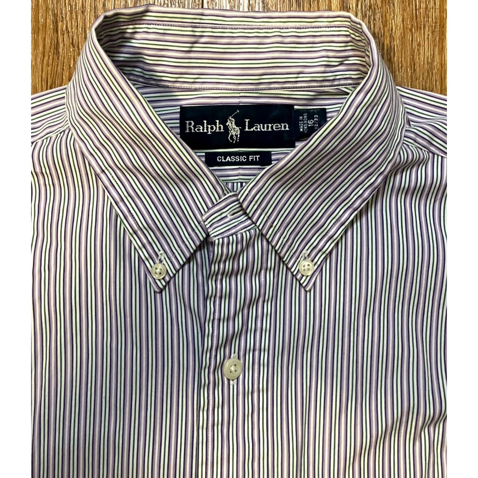 Polo Ralph Lauren VINTAGE Polo Ralph Lauren Dress Shirt Mens 16.5 Purple Stripe BD 32/33 Made in Hong Kong Cotton Size US XL / EU 56 / 4 - 3 Thumbnail