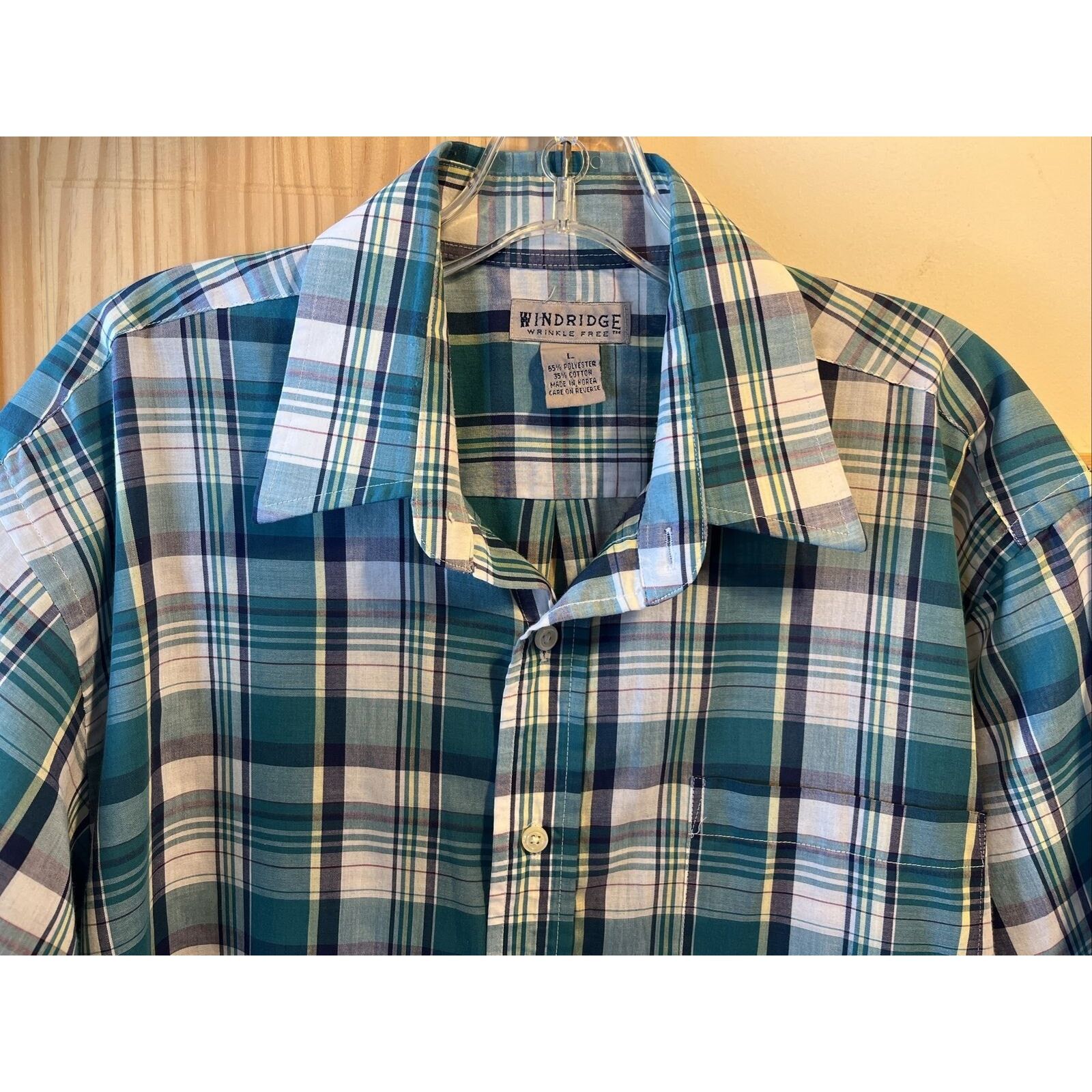 Other Windridge mens L Green plaid SS Button polyester blend shirt Size US L / EU 52-54 / 3 - 6 Thumbnail
