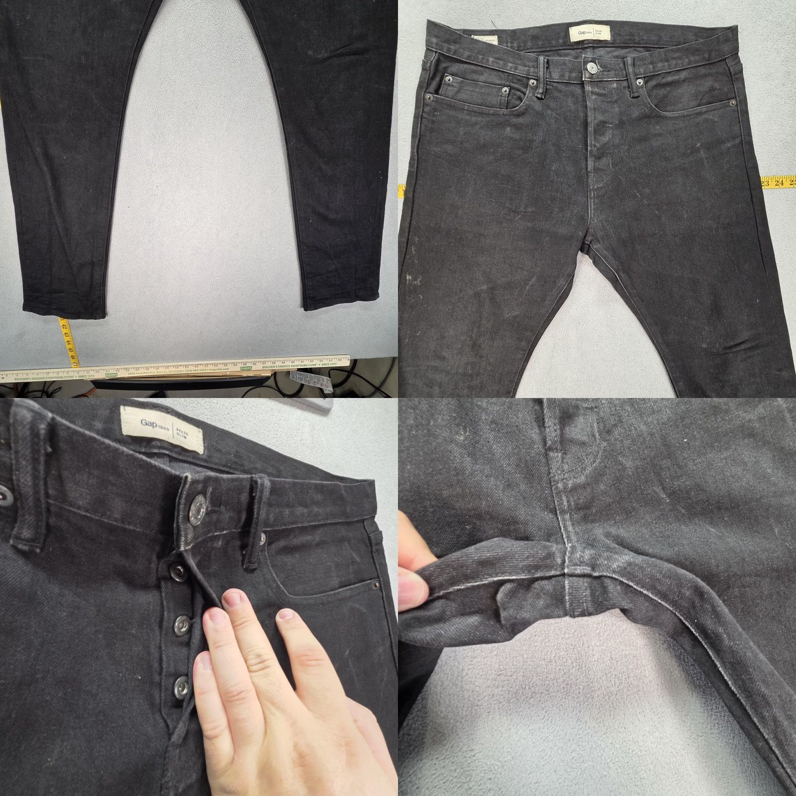 Gap Gap Jeans Mens Selvedge 34x30 Black Slim Straight Kaihara Denim Size US 34 / EU 50 - 8 Thumbnail