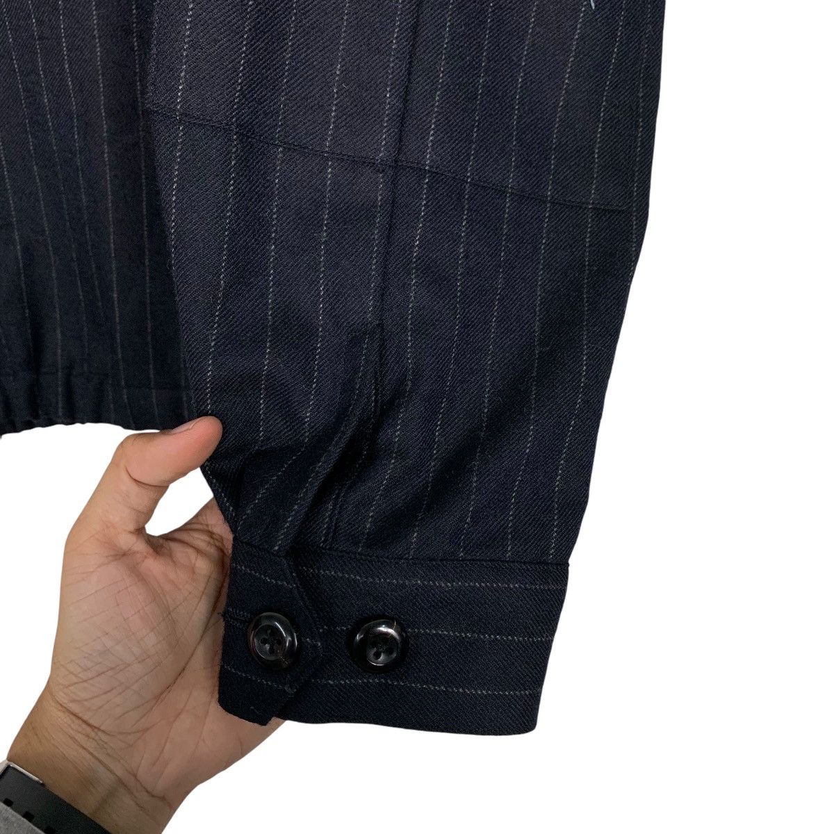 Japanese Brand BENINE Dark Blue Wool Pinstripe Jacket #2698-C121 Size US L / EU 52-54 / 3 - 13 Thumbnail