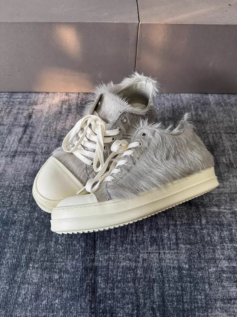 Rick Owens Rick Owens Grey Horsehair Low-Top Converse Size US 5.5 / IT 35.5 - 1 Thumbnail