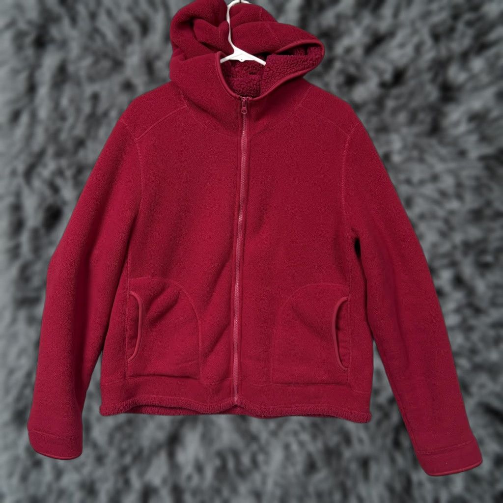 Faded Glory Faded Glory Jacket Womens L Red Fleece Hooded Full Zip Granola Girl Cabincore Size L / US 10 / IT 46 - 1 Thumbnail