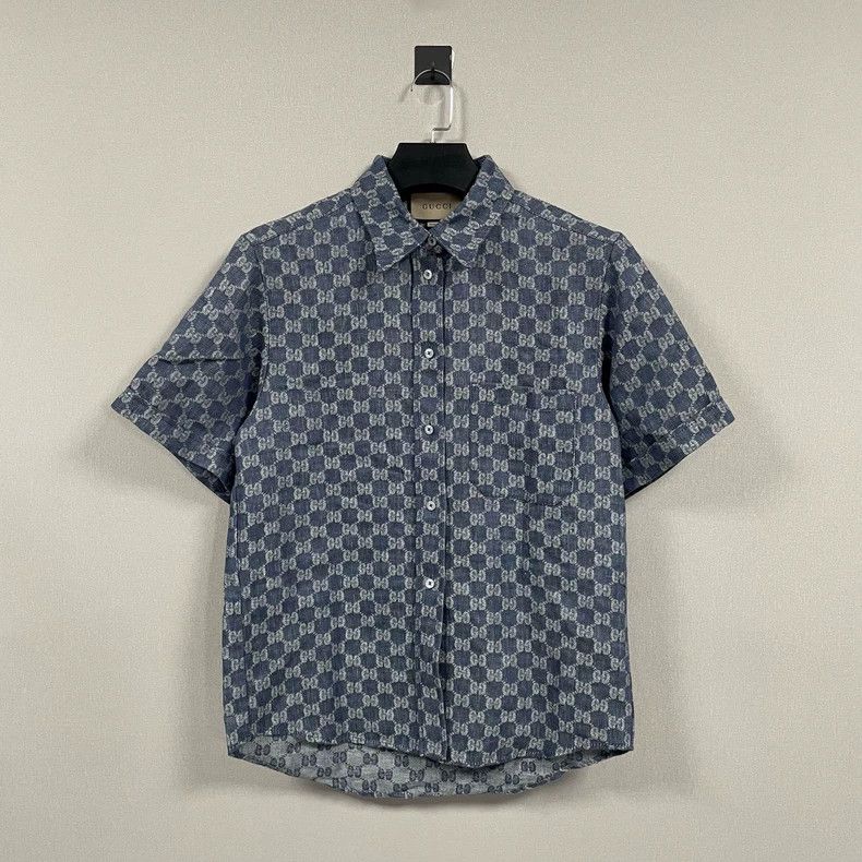 Gucci Gucci Blue Monogram Short Sleeve Shirt - dmc Size US L / EU 52-54 / 3 - 1 Thumbnail