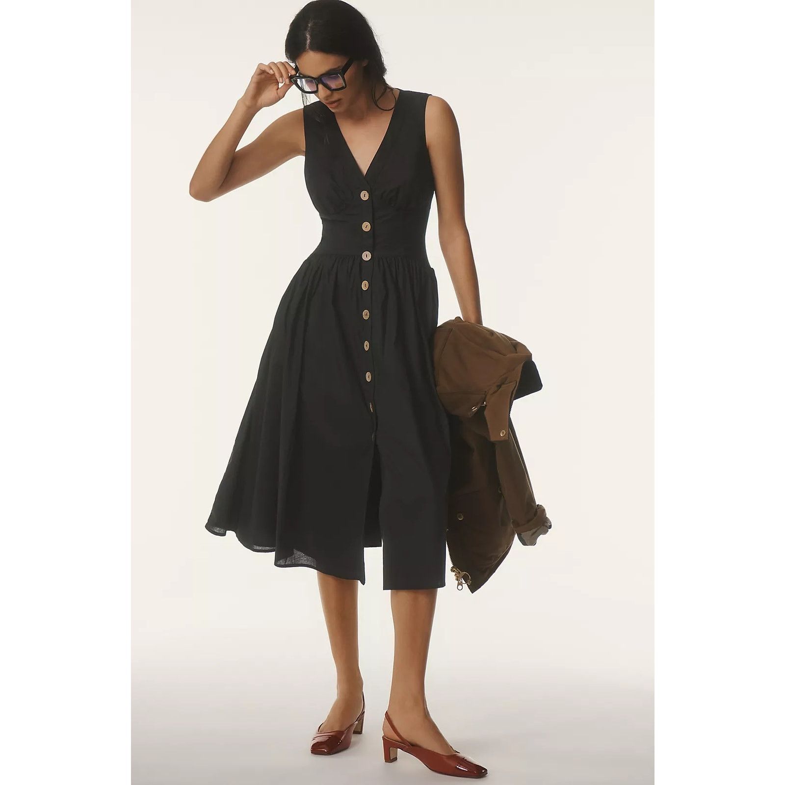 Anthropologie NWT Hutch Indy Midi Dress $297 SIZE 4 (6/8) Black A-line Size S / US 4 / IT 40 - 3 Thumbnail