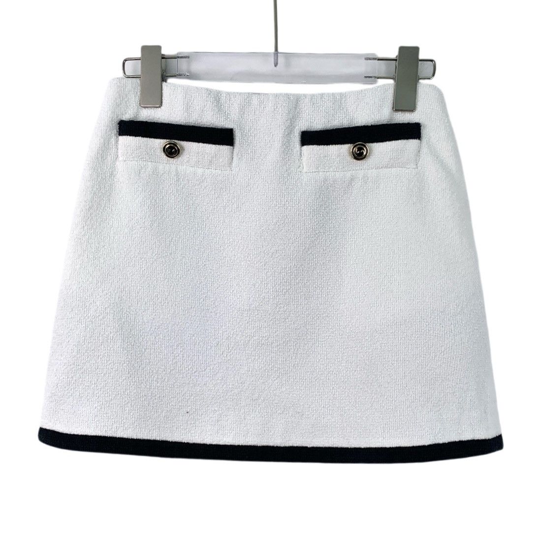 Gucci Gucci White Cotton Tweed Low-waisted Casual Skirt K26WX Size 25" / US 0 / IT 36 - 1 Thumbnail