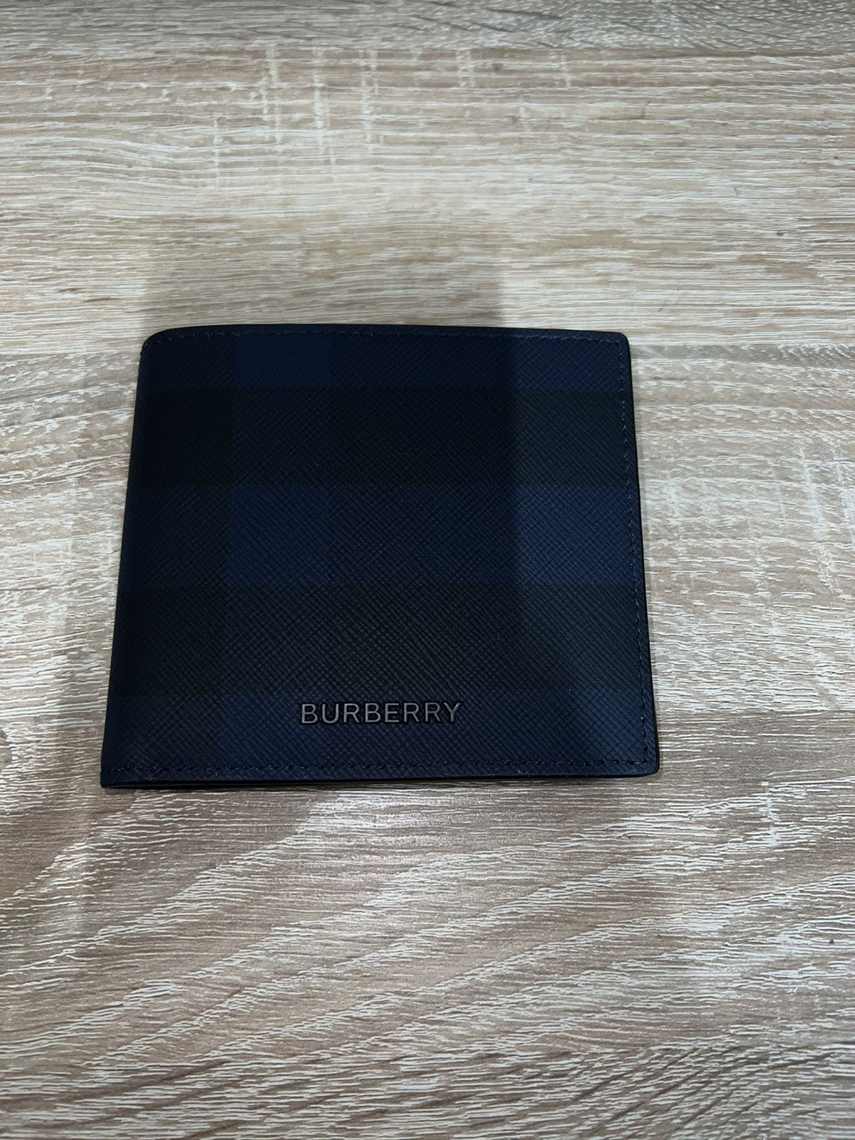 image of Burberry Check Bifold Coin Wallet in Navy, Men's
