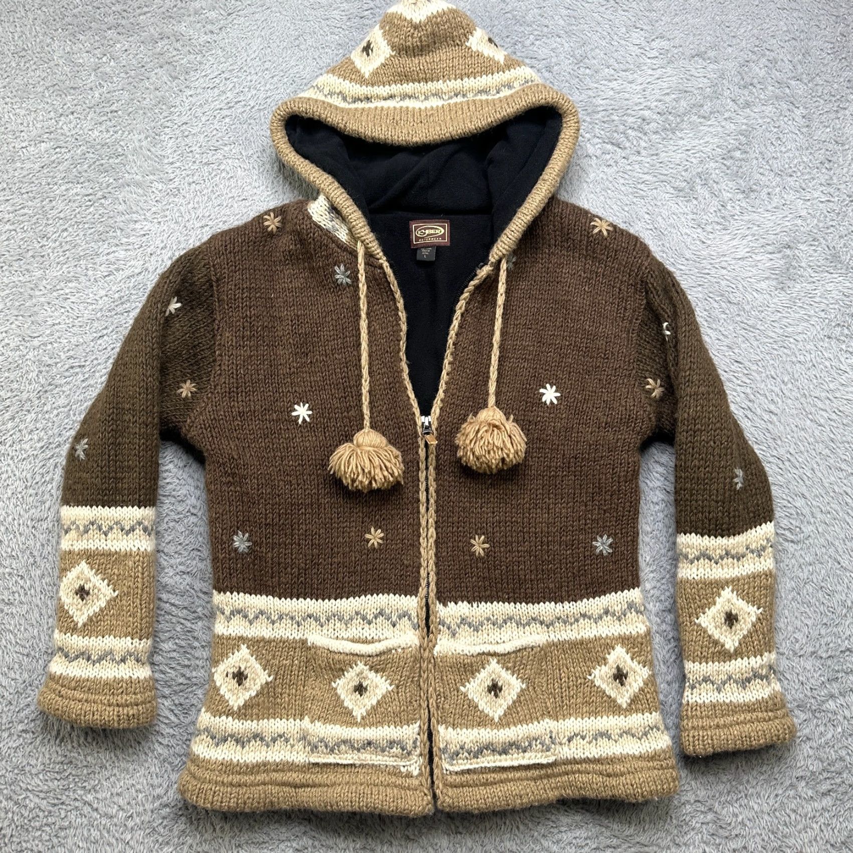 Vintage Kyber Jacket Large Brown Moose Pattern Hooded Wool Knit Zip Jacket Mens Size US L / EU 52-54 / 3 - 2 Thumbnail