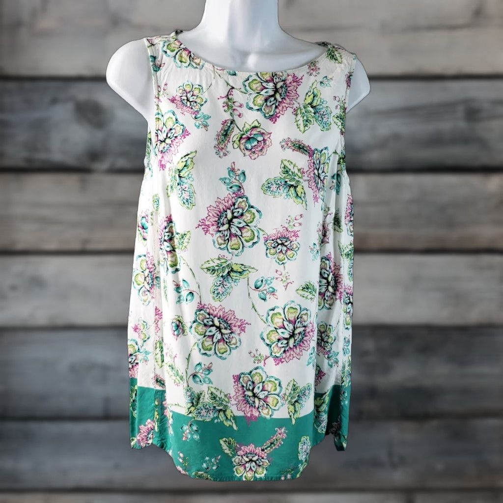J. Jill J. Jill Womens Tank Top Sz Small Pink Green Floral Rayon Shirt Sleeveless Boat Neck Pullover Classic Basic Womens 90s? Size S / US 4 / IT 40 - 1 Thumbnail