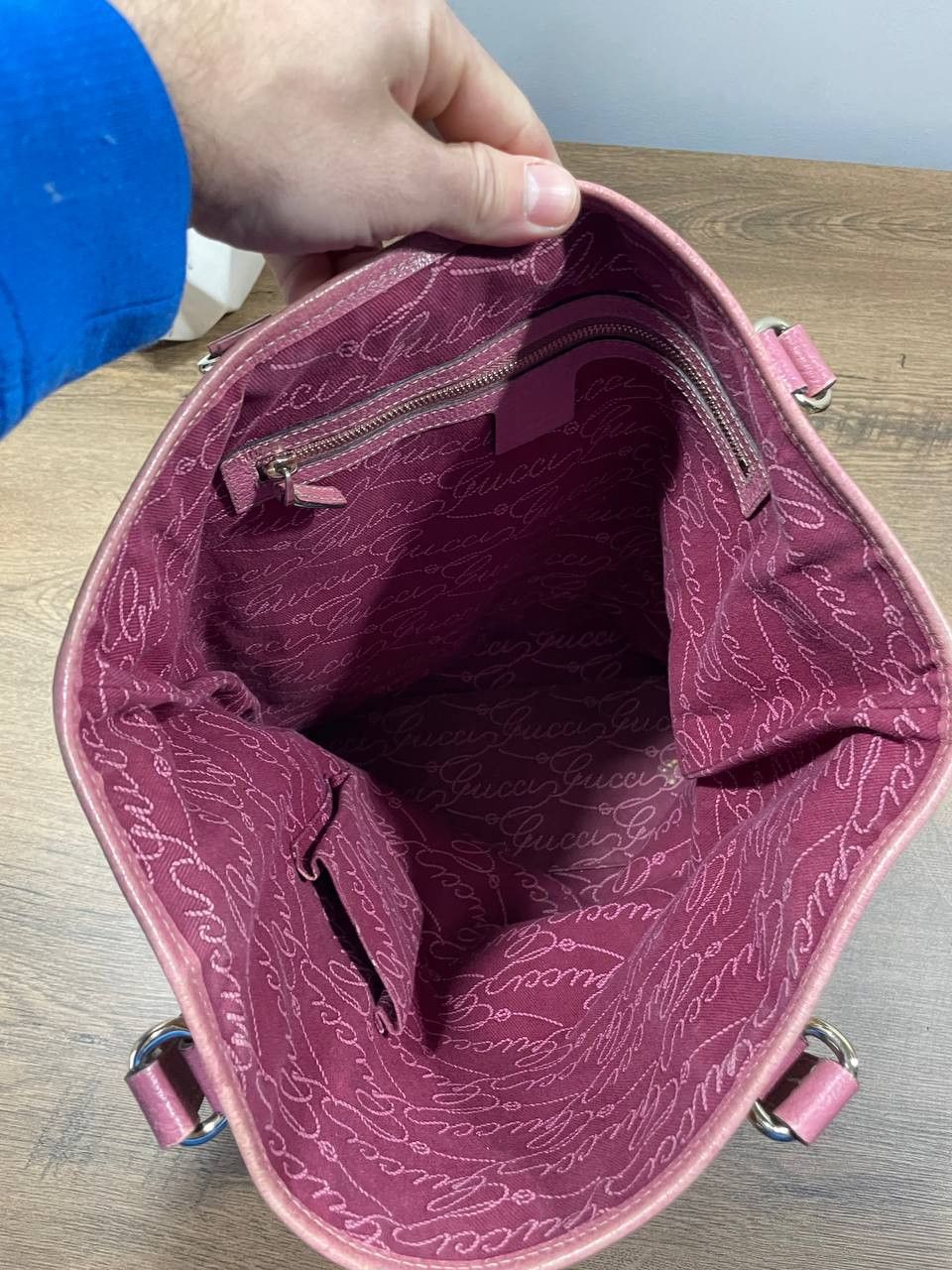 GUCCI GG Canvas Leather Tote Bag Hand Bag Beige Pink