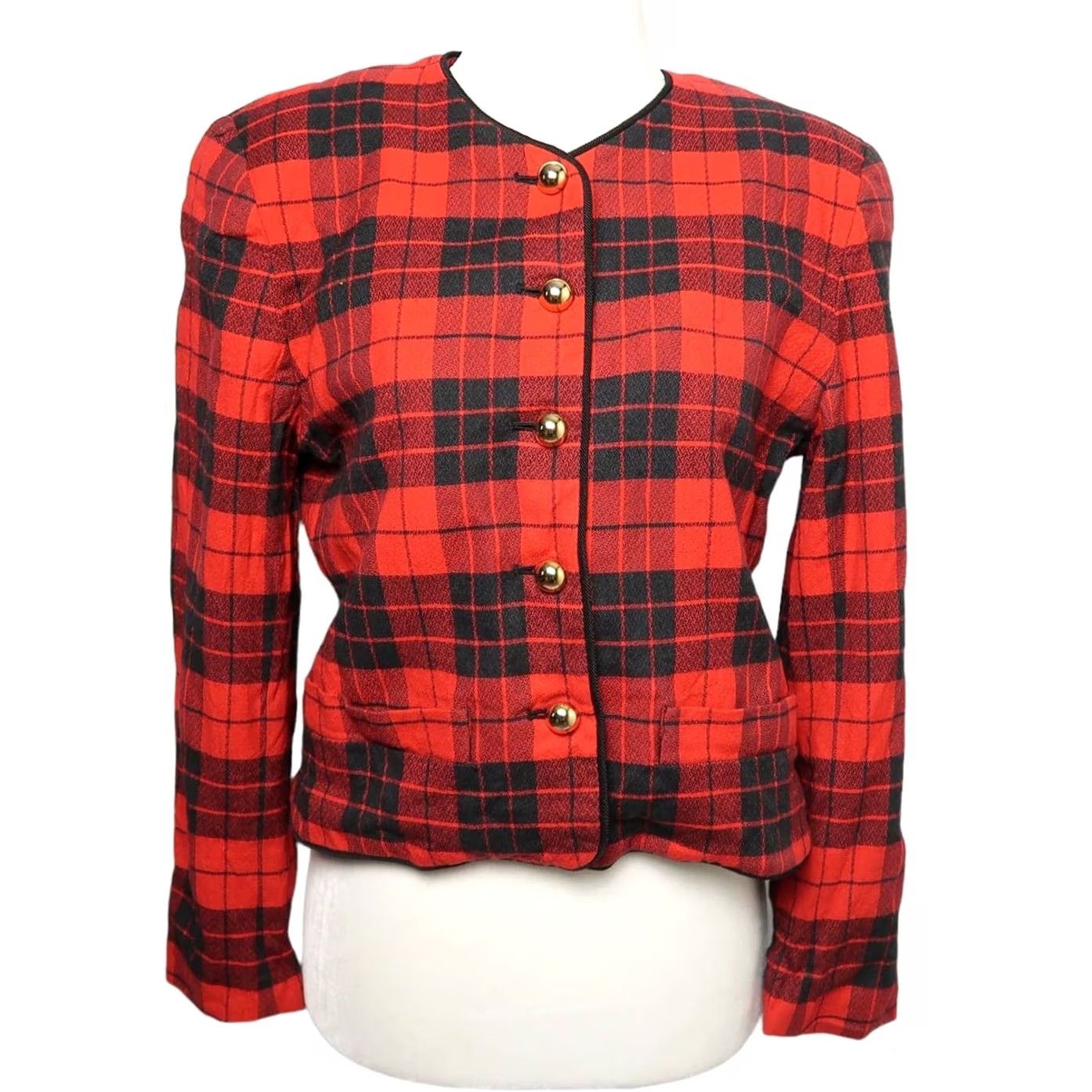 Liz Claiborne VINTAGE Liz Claiborne Blazer Jacket Shirt 90s Adults Petite 10 Red Black Plaid Cotton Blend Grunge JACKET Mens Womens Boys Girls Size L / US 10 / IT 46 - 2 Thumbnail