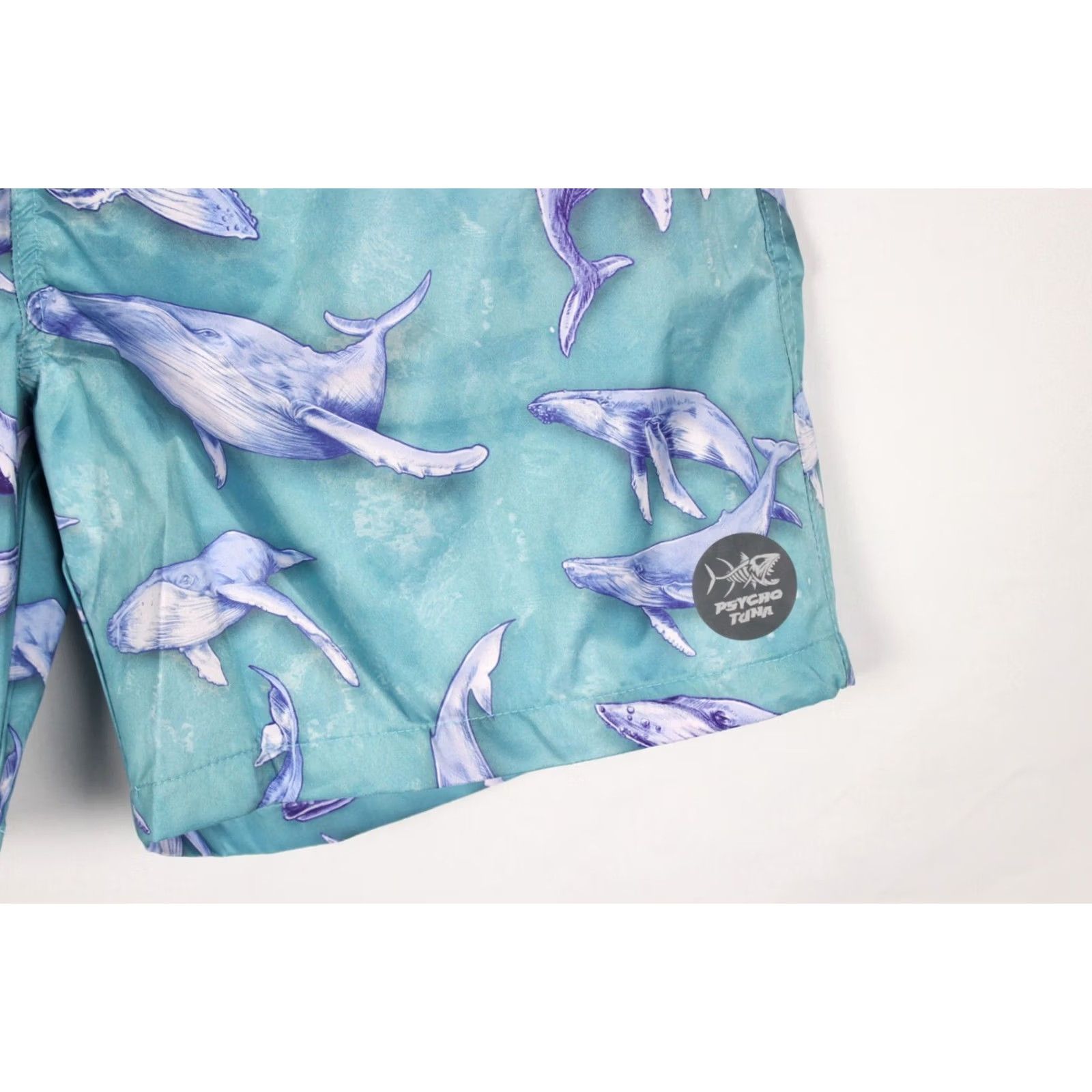 Vintage Psycho Tuna Men's 17" Swim Trunks Blue Large Stretch Whale Humpback Pattern Trunks Bottoms Swimsuit Lifeguard Recreational 100% Polyester Size US 33 - 4 Thumbnail