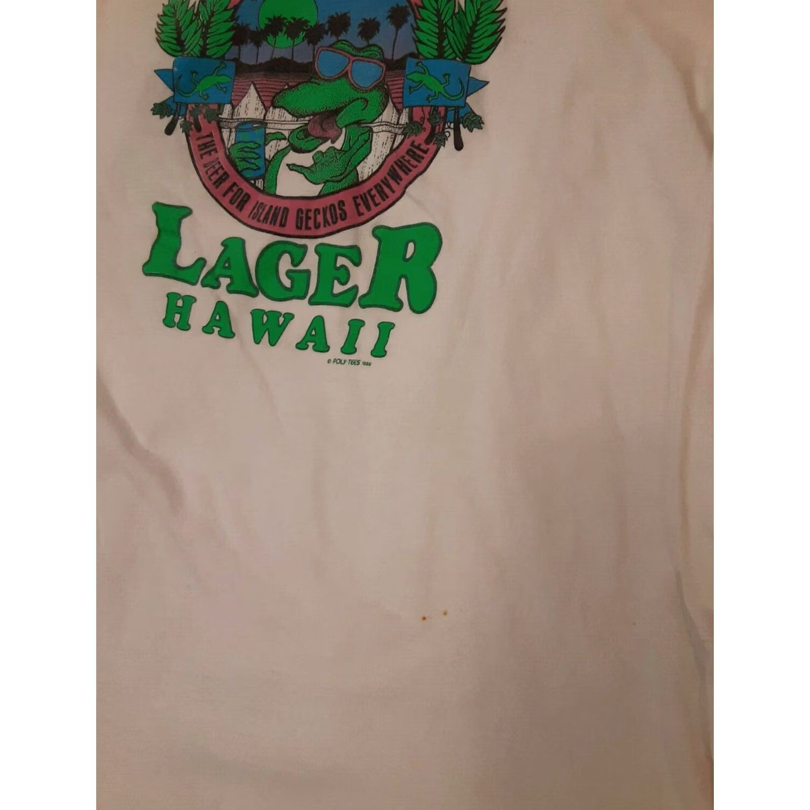 Vintage VINTAGE Geko Lager Hawaii T-shirt XL Poly-Tees Women Long Sleeve Crew Neck White 1988 Mens Womens Boys Girls Size XL / US 12-14 / IT 48-50 - 4 Thumbnail