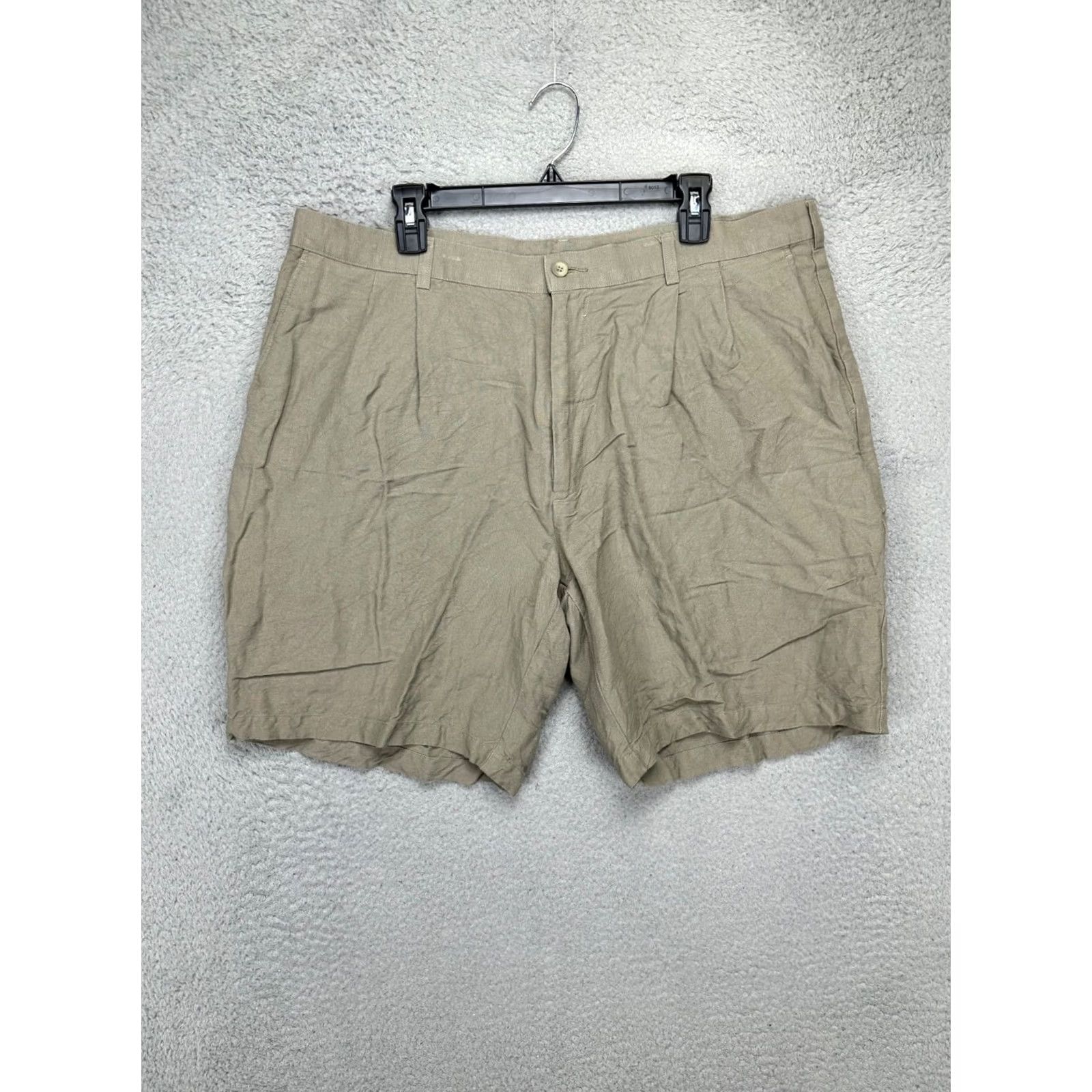 Perry Ellis Perry Ellis Shorts Mens 40 Brown Linen Blend Casual Pleated Pockets Size US 40 / EU 56 - 2 Thumbnail