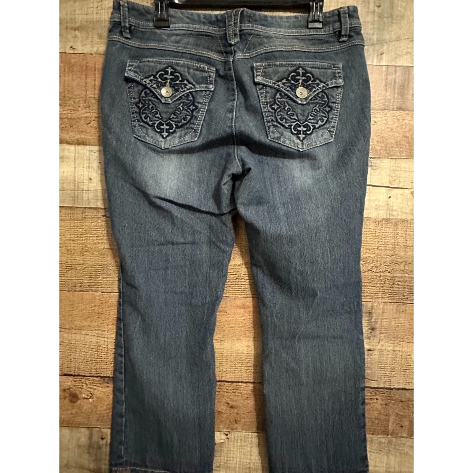 Vintage Democracy Jeans Women Size 12 Slim Straight Flood Embroidery Blue Denim Slimming Straight Women's Jeans Size 34" / US 12 / IT 48 - 2 Thumbnail