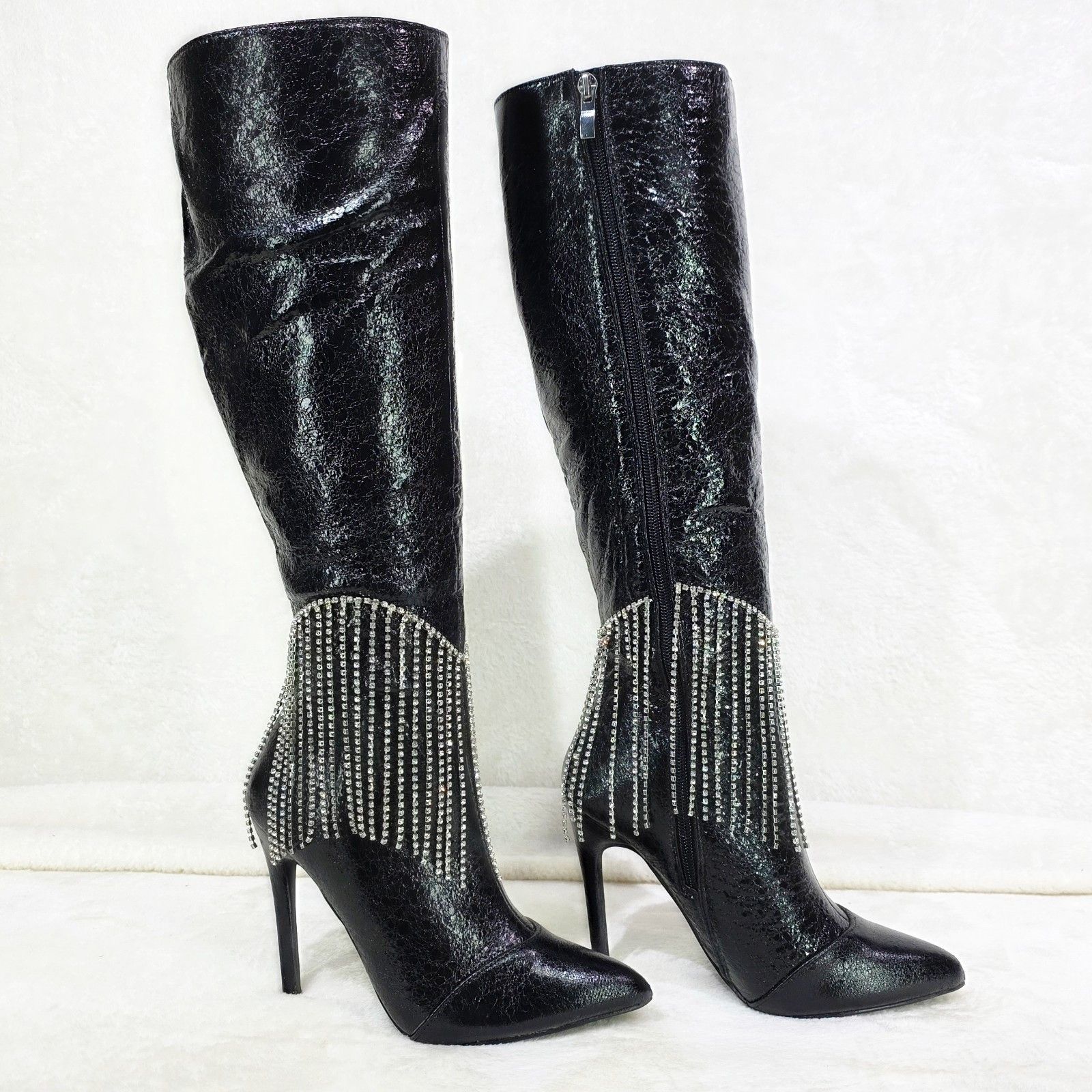 Other Sway Black Knee High Boots Stiletto Heels Icicle Fringe (US Size US 5.5 / IT 35.5 - 4 Thumbnail