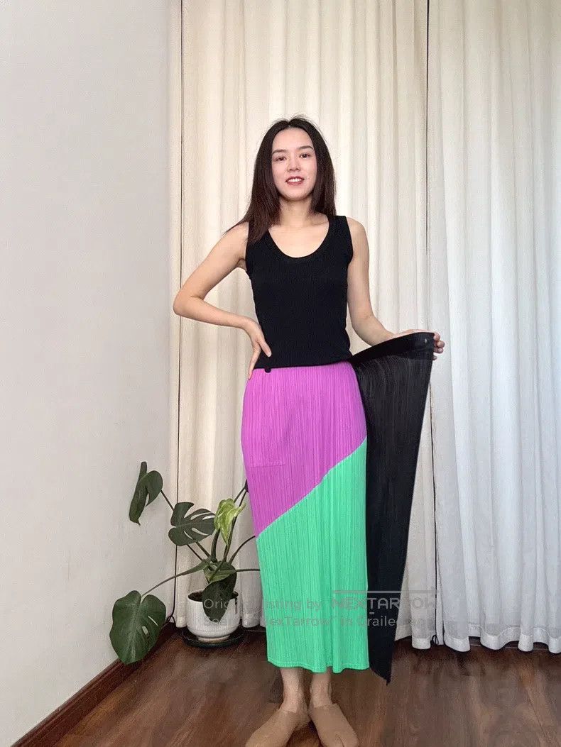 Issey Miyake Issey Miyake size:3 Color Block Midi Skirt Size 22" - 2 Thumbnail