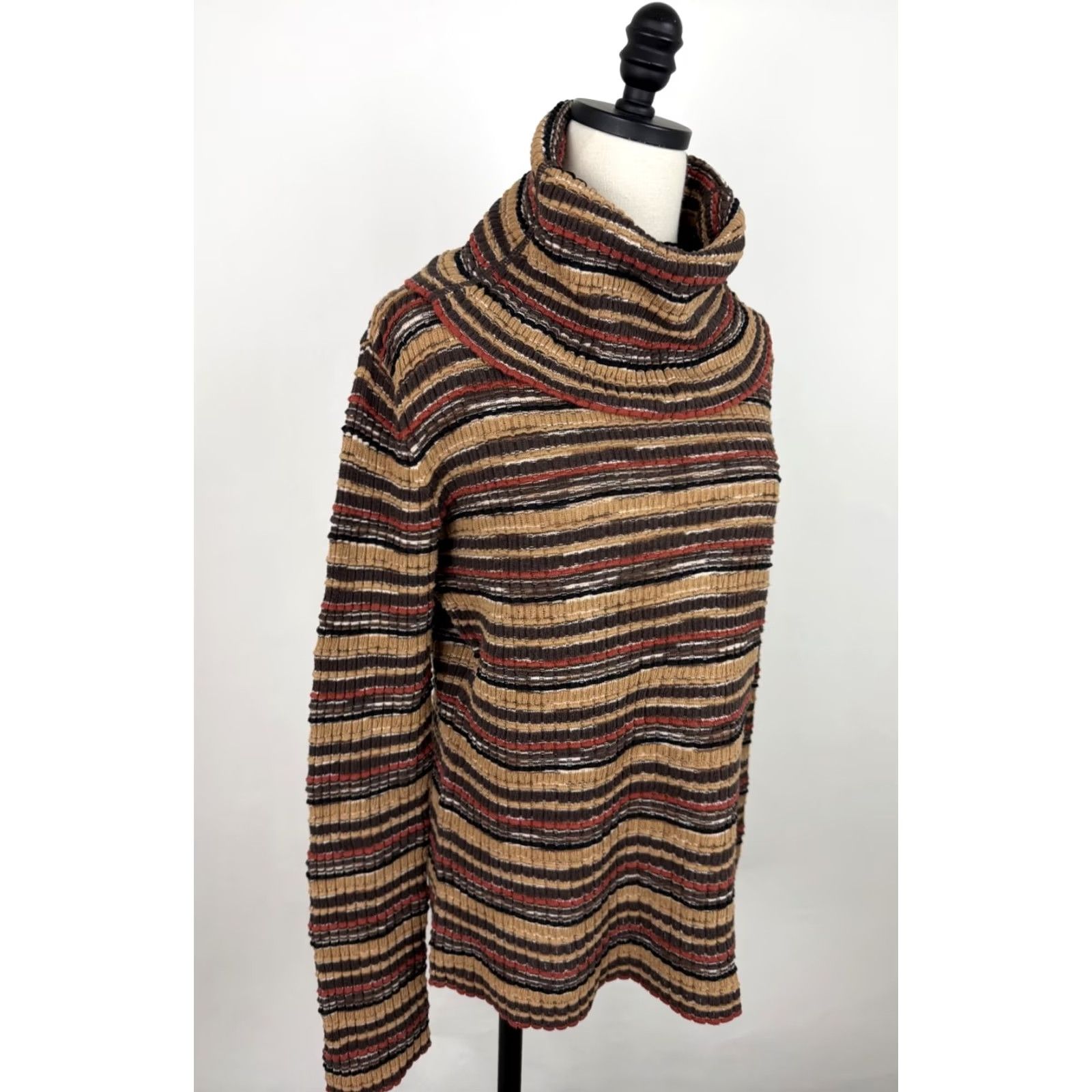 Vintage VINTAGE Harold's Sweater Women's L Brown Stripe Cowl Neck Pullover 90s Boho Knit Shirt Mens Womens Size L / US 10 / IT 46 - 2 Thumbnail
