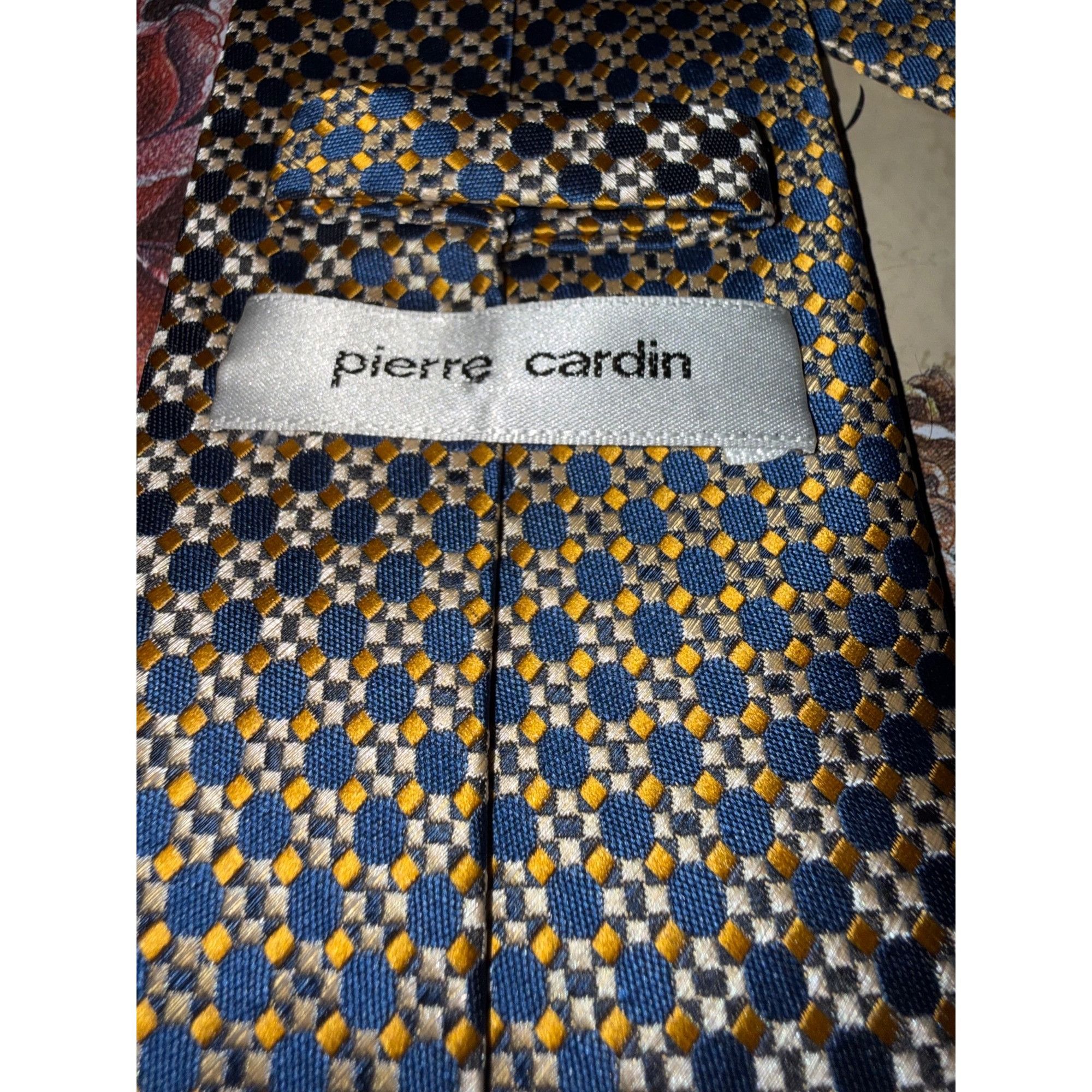 Pierre Cardin Pierre Cardin Geometric Pattern Silk Tie In Navy & Gold Size ONE SIZE - 2 Thumbnail