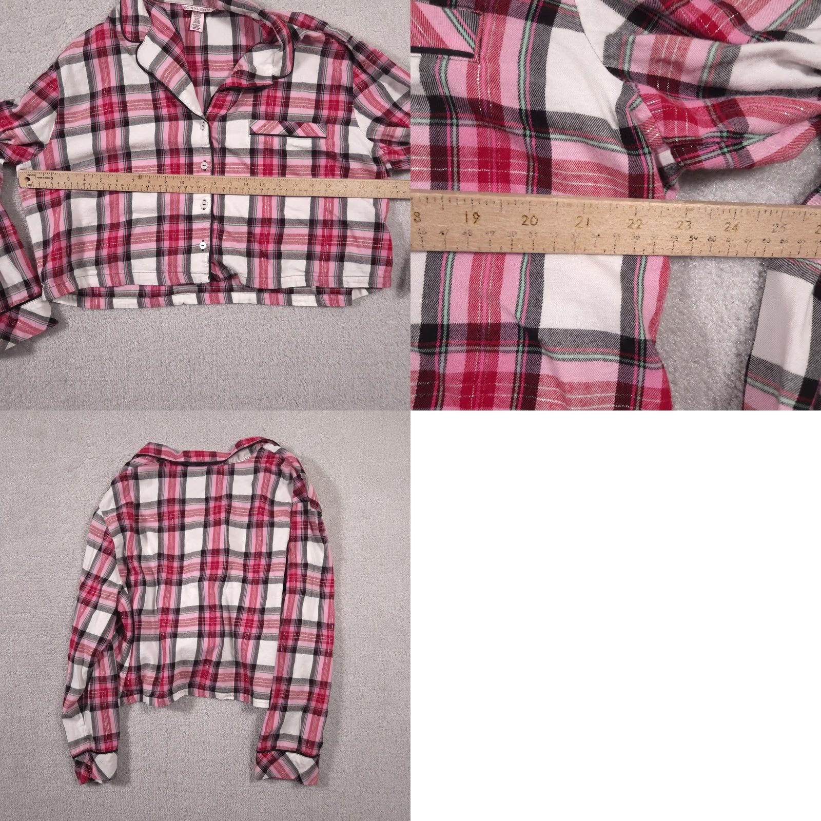 Victoria's Secret Victoria's Secret Shirt Womens XL Pink Plaid Cropped Button Front Pajama Top Size XL / US 12-14 / IT 48-50 - 8 Thumbnail