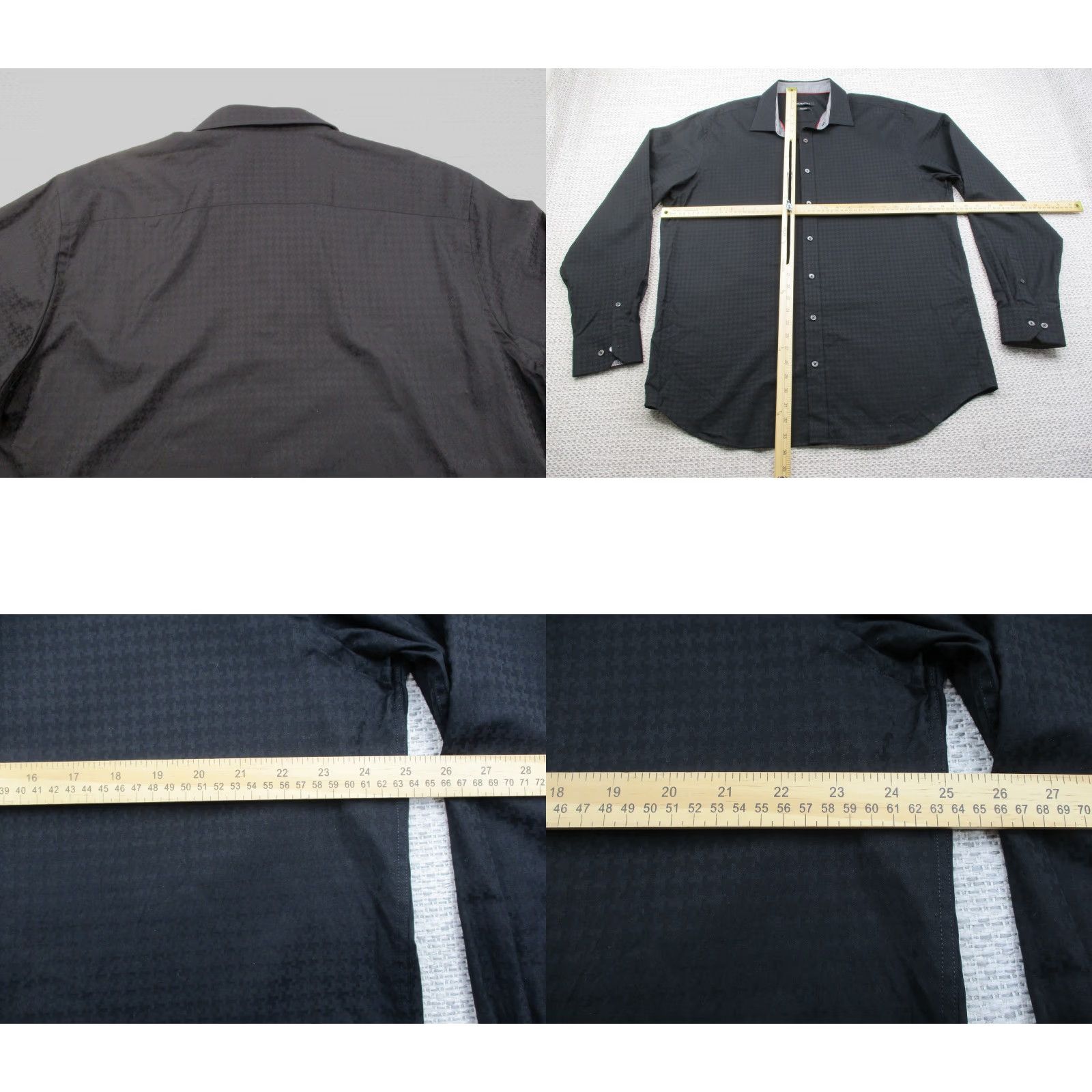 BUGATCHI Bugatchi Shirt Mens XL Black Classic Fit Long Sleeve Dress Button Up Houndstooth Size 46R - 8 Thumbnail