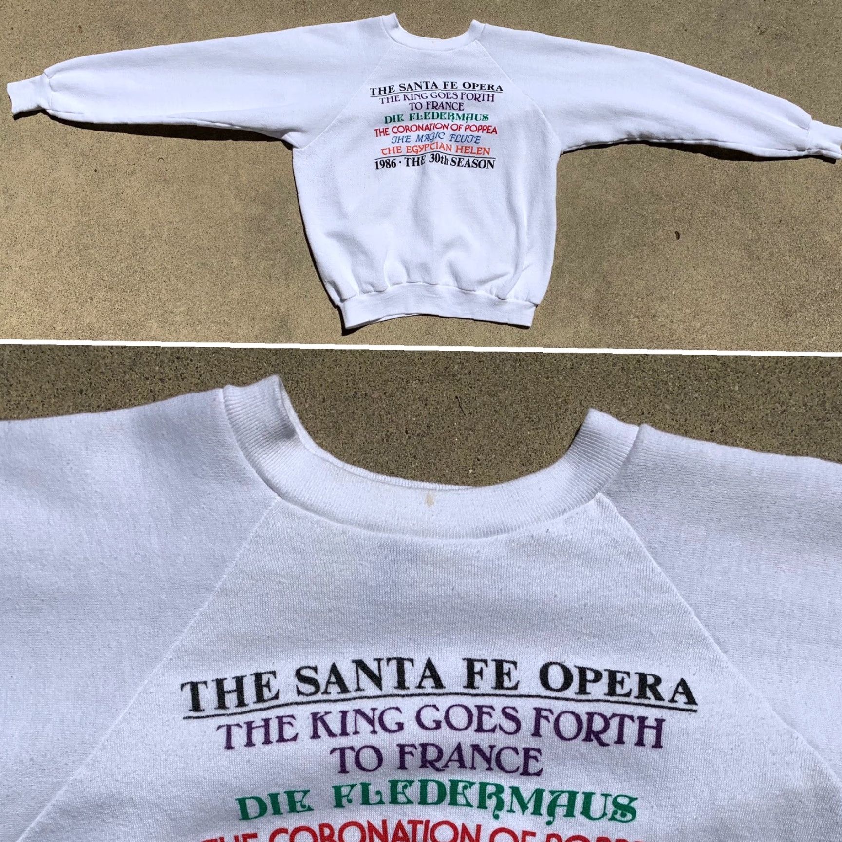 Vintage VINTAGE Healthknit The Santa Fe Opera 1986 The 30th Season raglan sweatshirt 1980s size L White Unisex Adults Sweatshirt 80s Opera Size US L / EU 52-54 / 3 - 6 Thumbnail