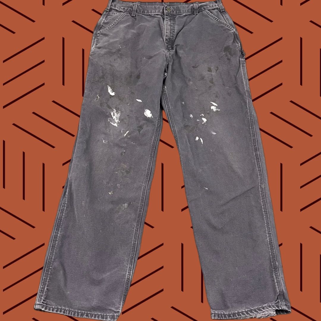 Carhartt Carhartt Pants Mens 36x34 Gray Dungaree Canvas Workwear Distressed Paint B11 PTB Size US 36 / EU 52 - 1 Thumbnail