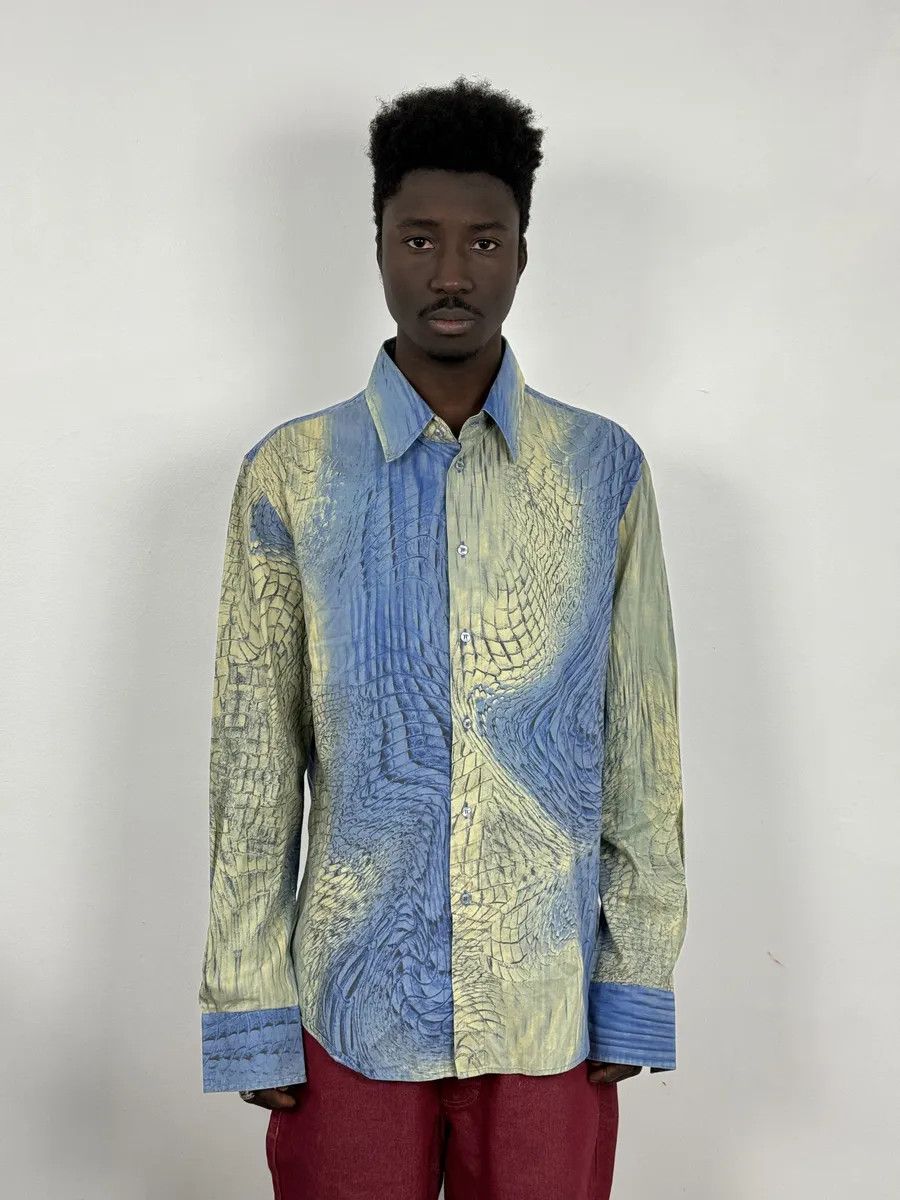 Just Cavalli SS2002 Cavalli Blue & Beige Crocodile Effect Shirt Size US L / EU 52-54 / 3 - 1 Thumbnail
