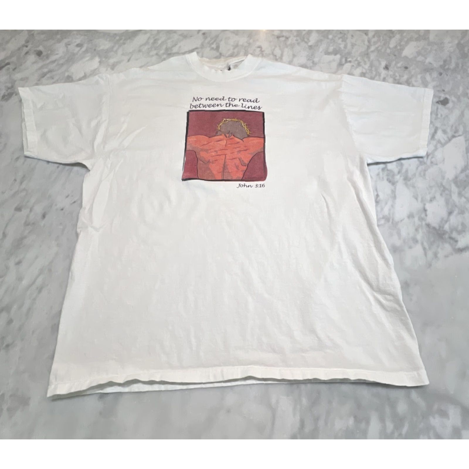 Jerzees VINTAGE JERZEES Jesus T-Shirt XL Men White Biblical John 3:16 Graphic Crew Neck Short Sleeve Size US XL / EU 56 / 4 - 3 Thumbnail