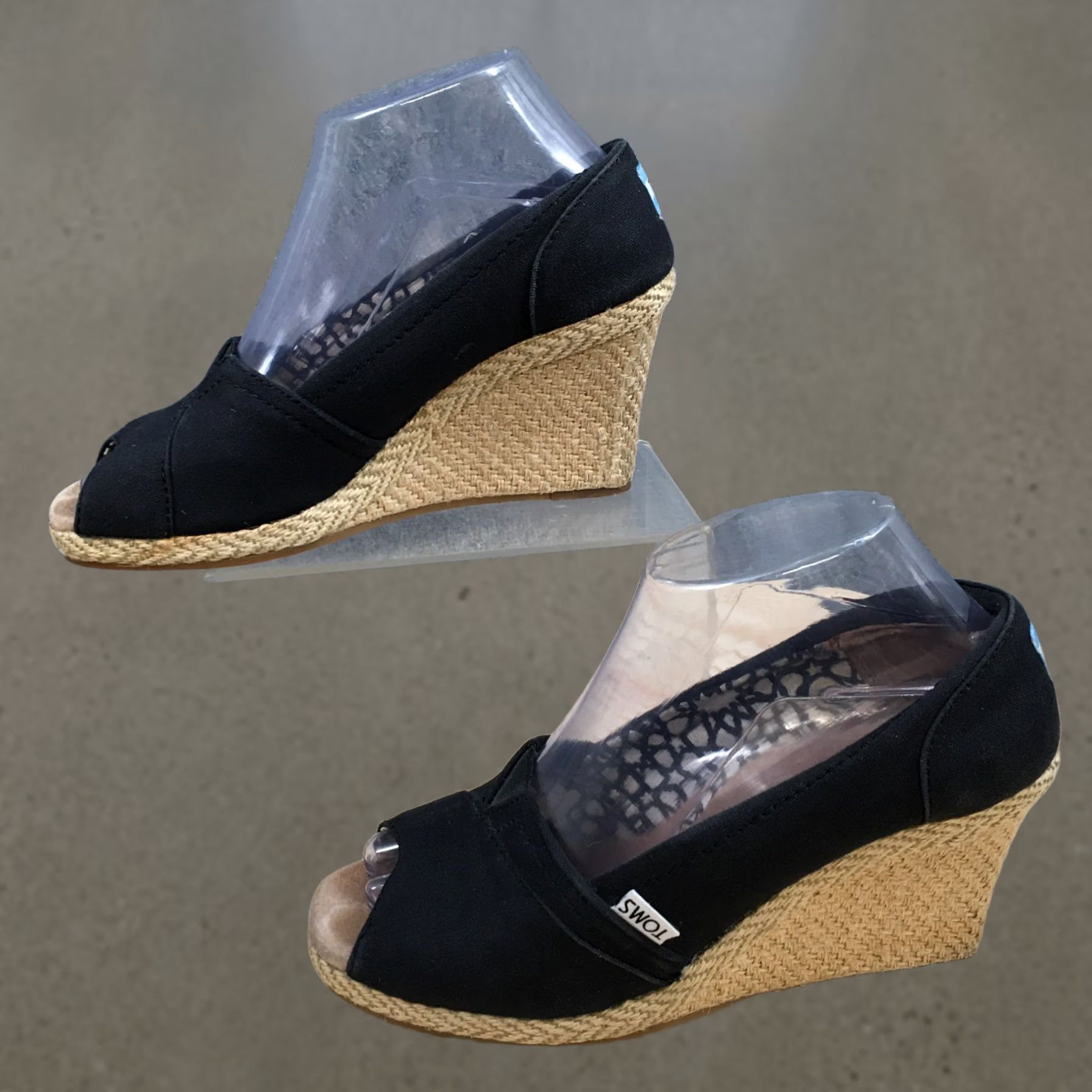 Toms TOMS Heels Womens 7.5 Calypso Peep Toe Slip On Espadrille Wedge Pumps Black Size US 8 / IT 38 - 1 Thumbnail